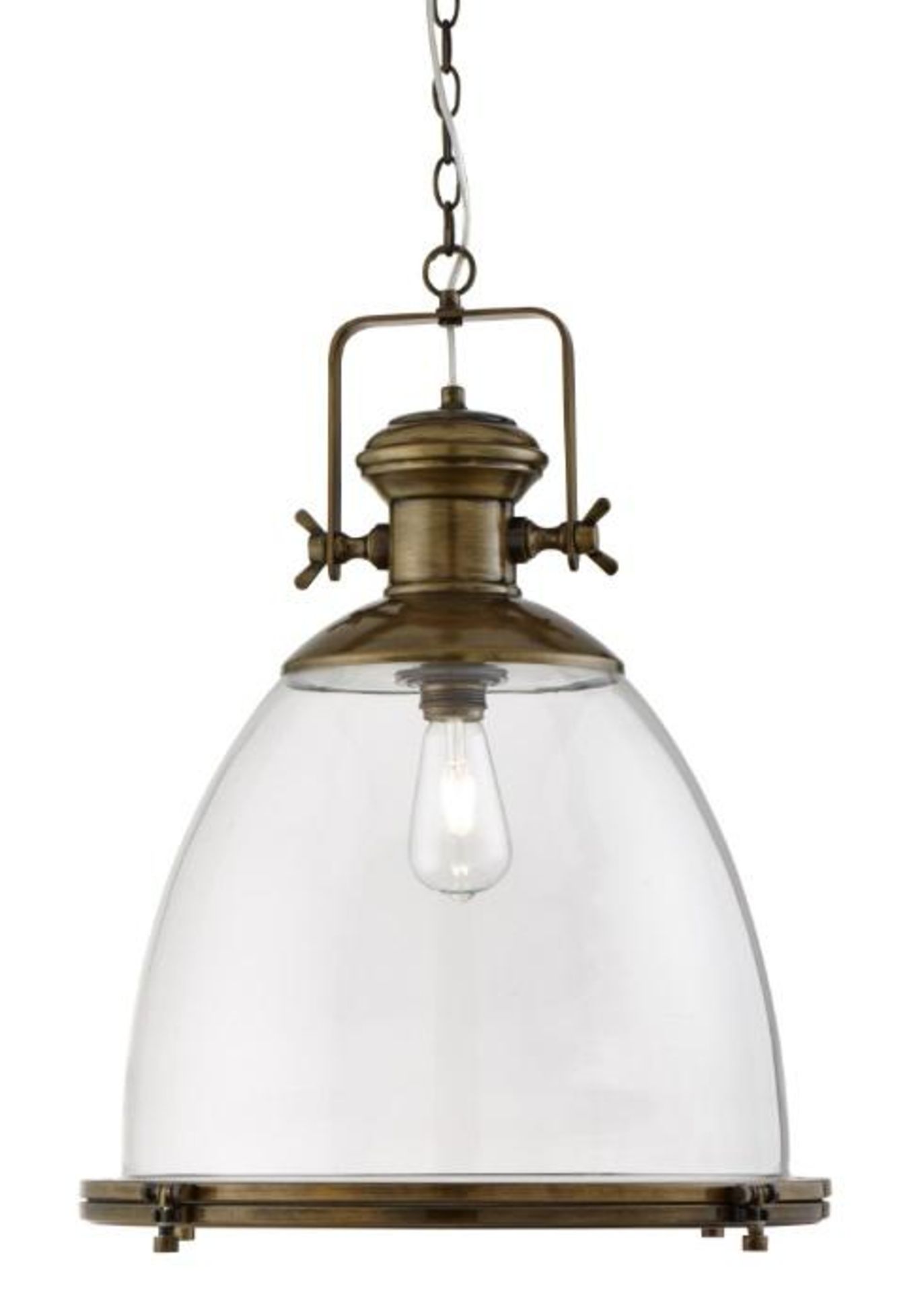 1 x Large 1-Light Industrial Pendant With A Painted Antique Brass Finish, With Clear Glass - Image 2 of 2