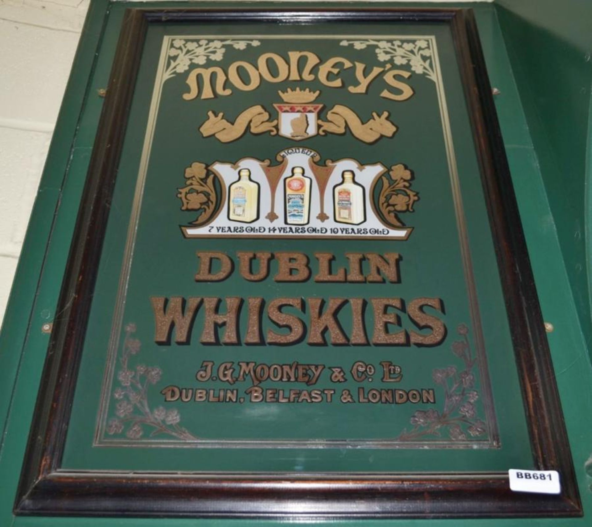 1 x Framed Advertisement Picture - Mooneys Dublin Whiskies - J.G. Mooneys & Co Ltd Dublin, Belfast &