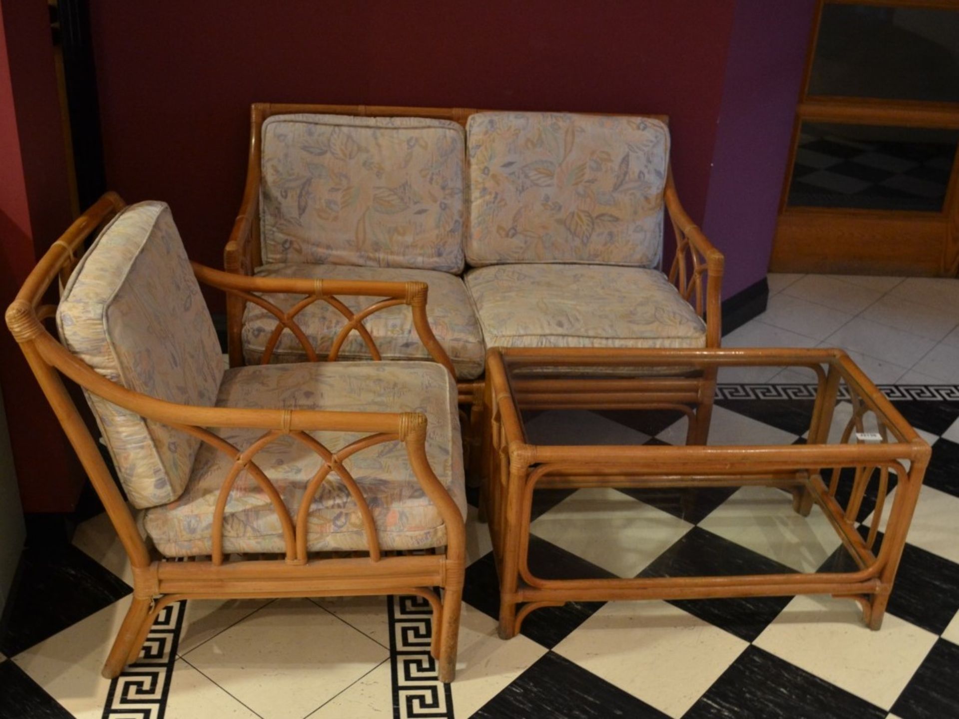 1 x Wooden Sofa Set With 1x Two Seater,1x Arm Chair And Coffee Table