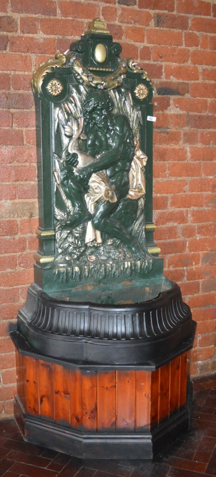 1 x Cast Metal Water Fountain Depicting Greek Man and Serpent - Finished in Green and Gold - H210 x
