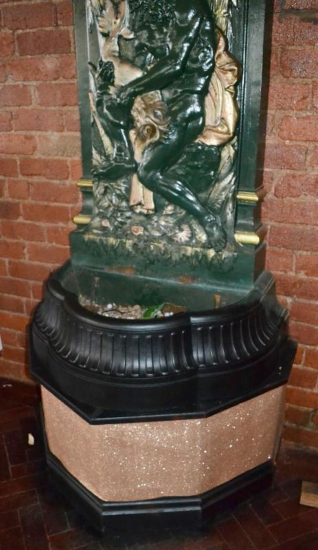 1 x Cast Metal Water Fountain Depicting Greek Man and Serpent - Finished in Green and Gold - H210 x - Image 3 of 11