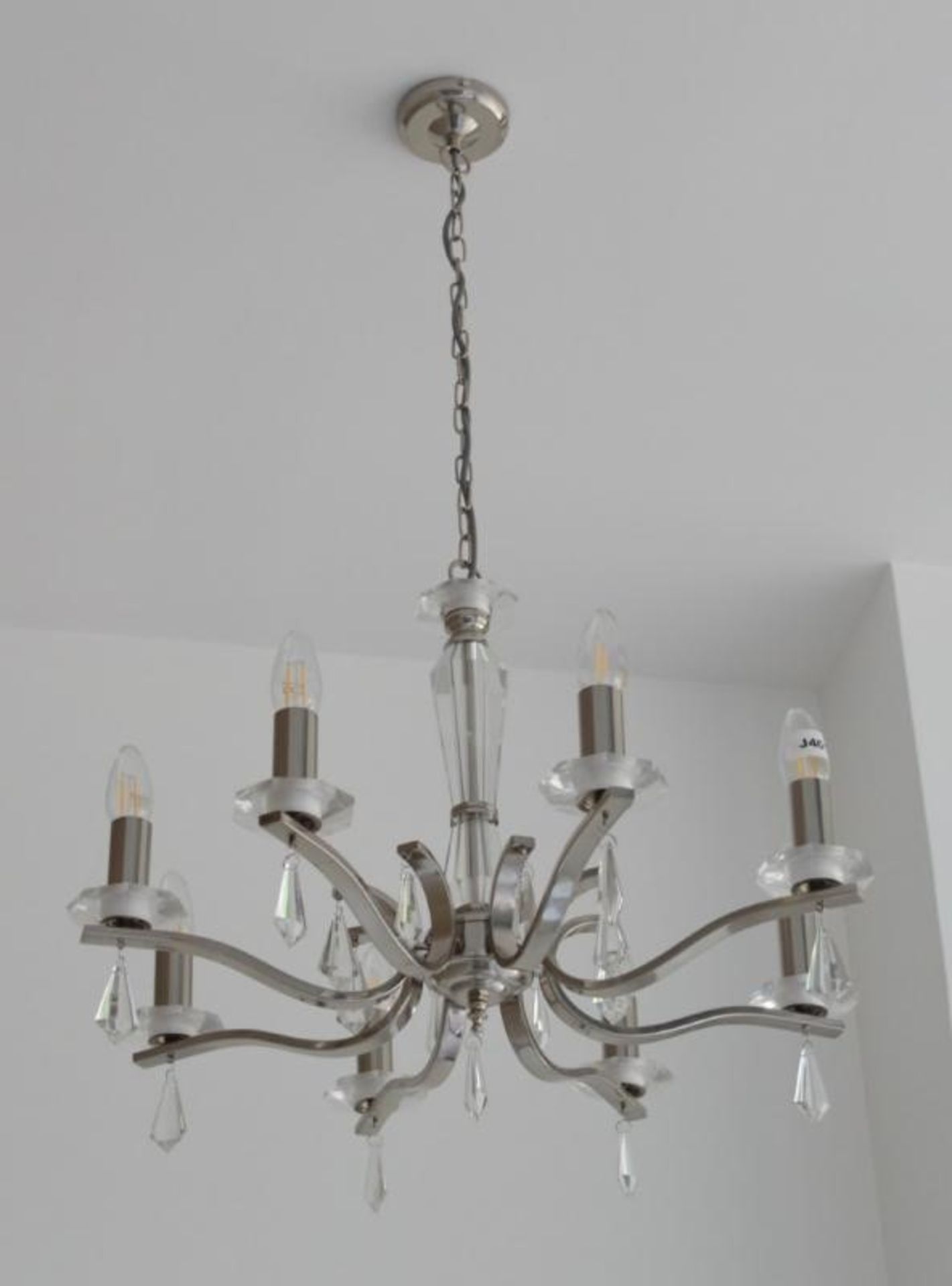 1 x Royale Satin Silver Metal 8 Light Ceiling Fitting With Hexagonal Glass Sconces - Ex Display Stoc - Image 2 of 6