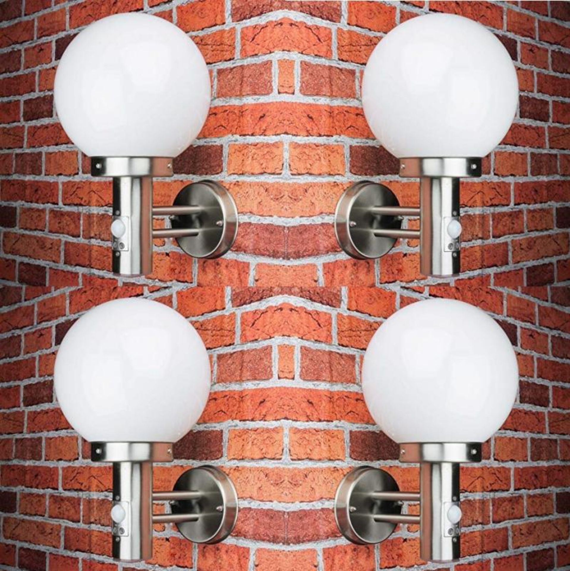 4 x Globe Outdoor Wall Light With PIR Motion Sensor - Stainless Steel With Polycarbonate Shade - IP4