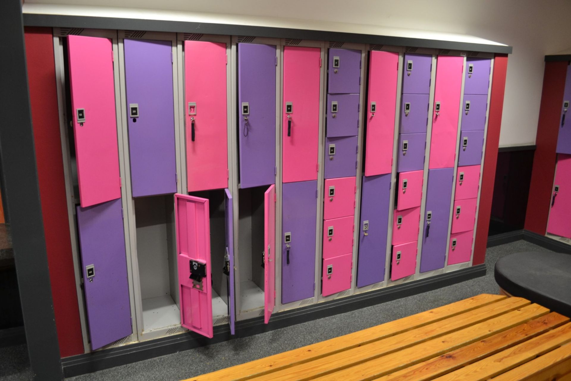 32 x Steel Changing Room Lockers in Purple and Pink - Some With Keys and Some Without - - Image 2 of 2