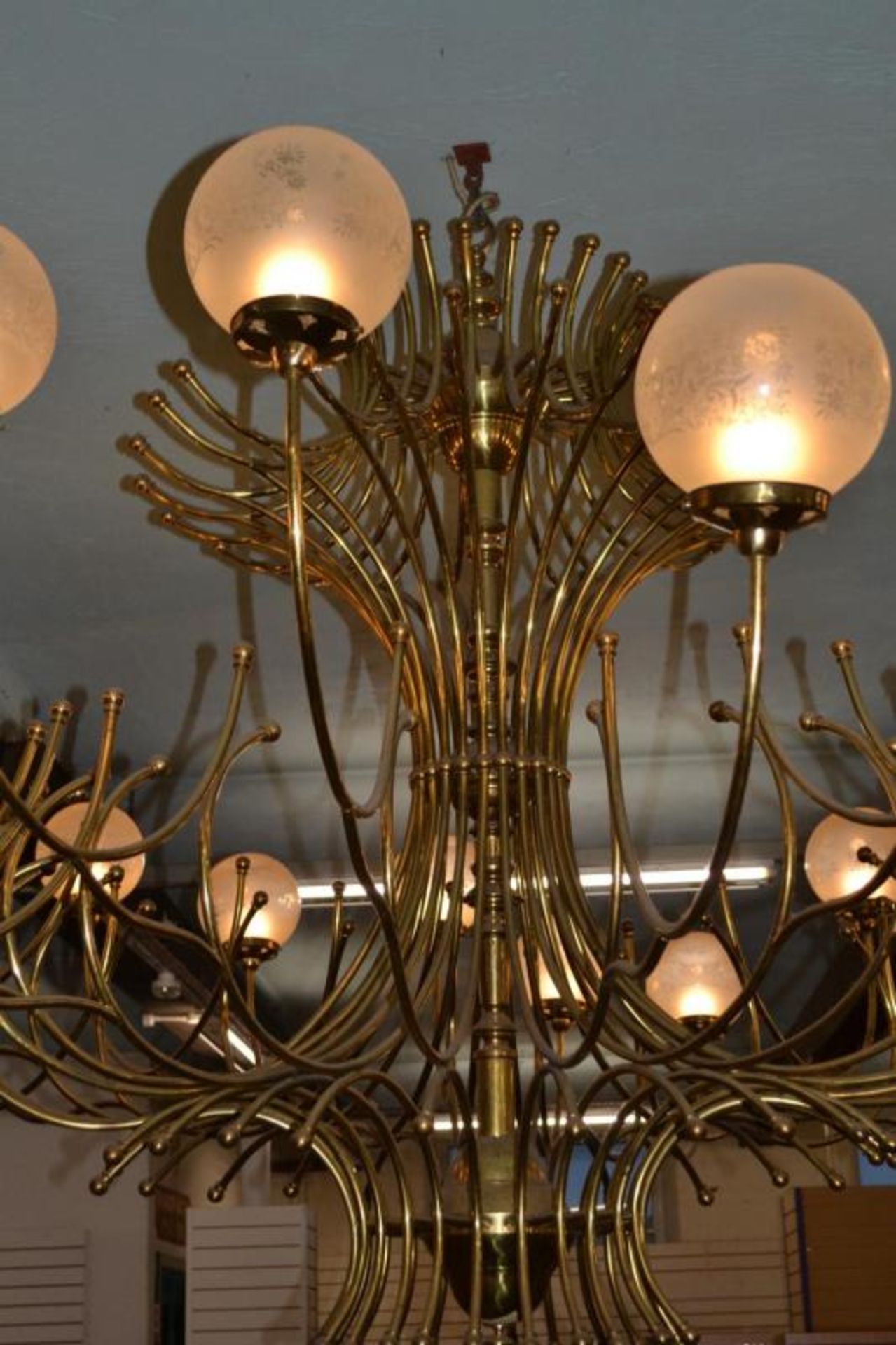 1 x Vintage 24 Light Brass Chandelier With Opaque Globe Shades - 261 cms Width - Ref BB000 - CL351 - - Image 3 of 7