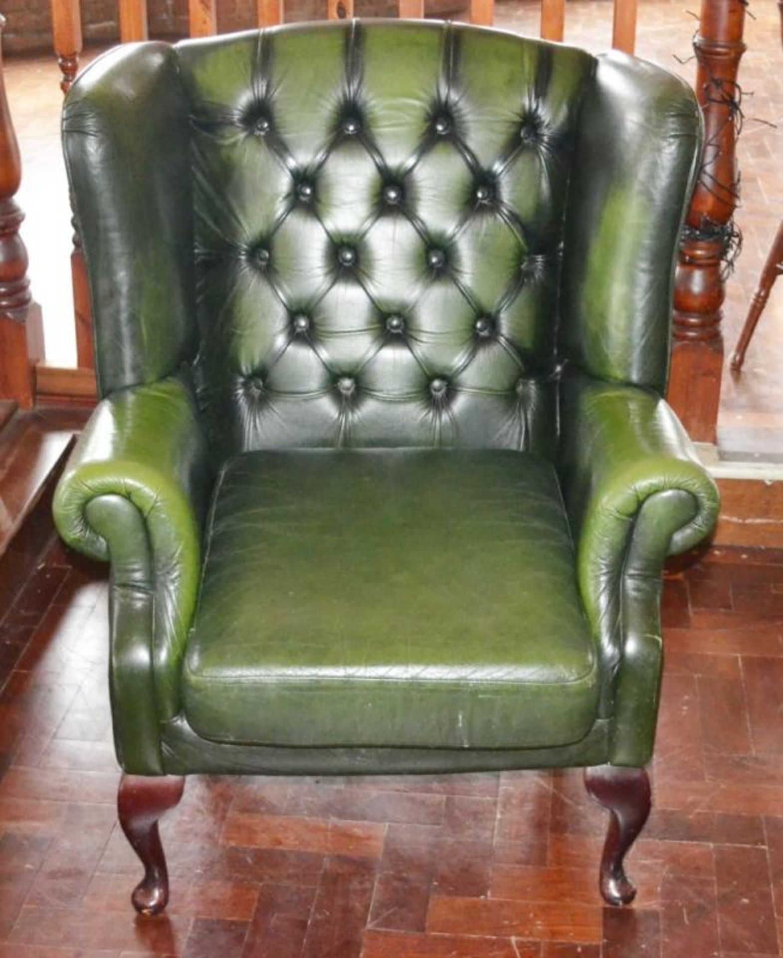 1 x Chesterfield Wing Back Armchair in Green - H99 x W80 x D80 cms - Ref BB577 TFF - CL351 - - Image 3 of 4
