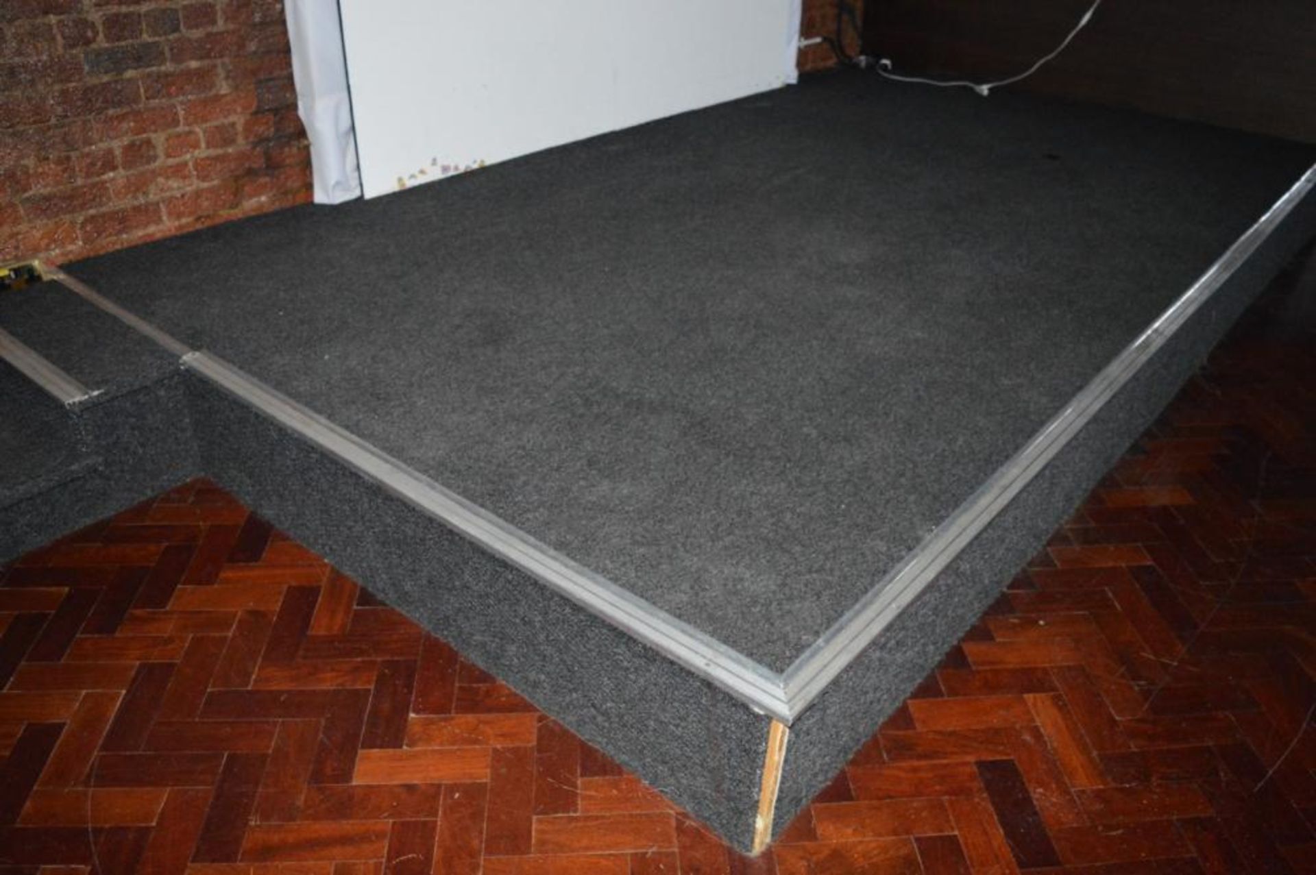 1 x Carpeted Stage Platform With Overhead Suspended Illuminated Cover and Access Steps - Platform Di - Image 3 of 9