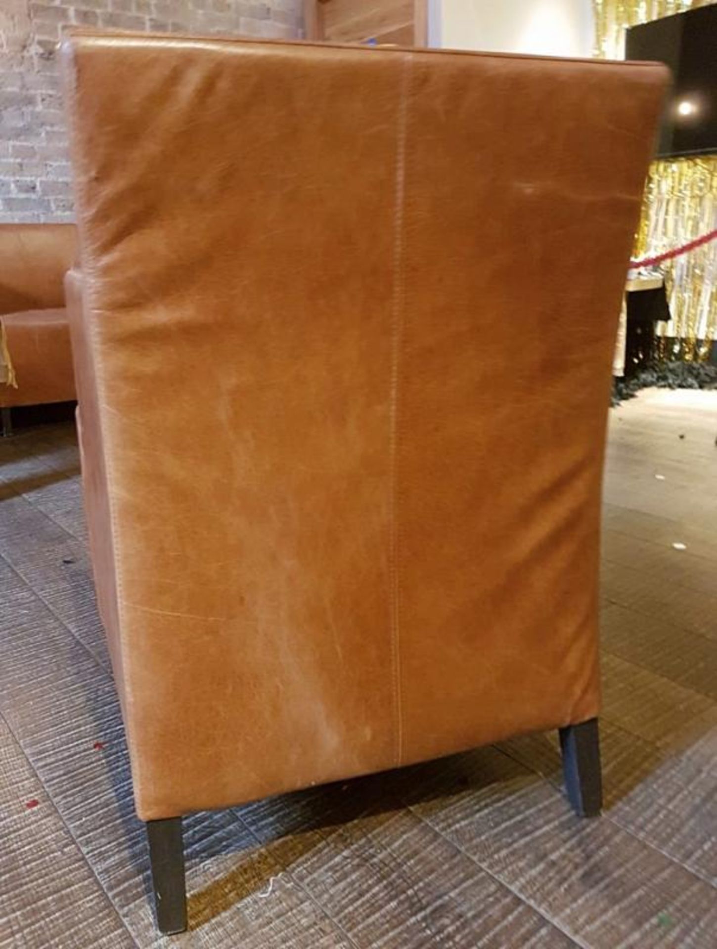 1 x Large Armchair Upholstered In Tan Leather - Recently Removed From A City Centre Steakhouse Resta - Image 4 of 5