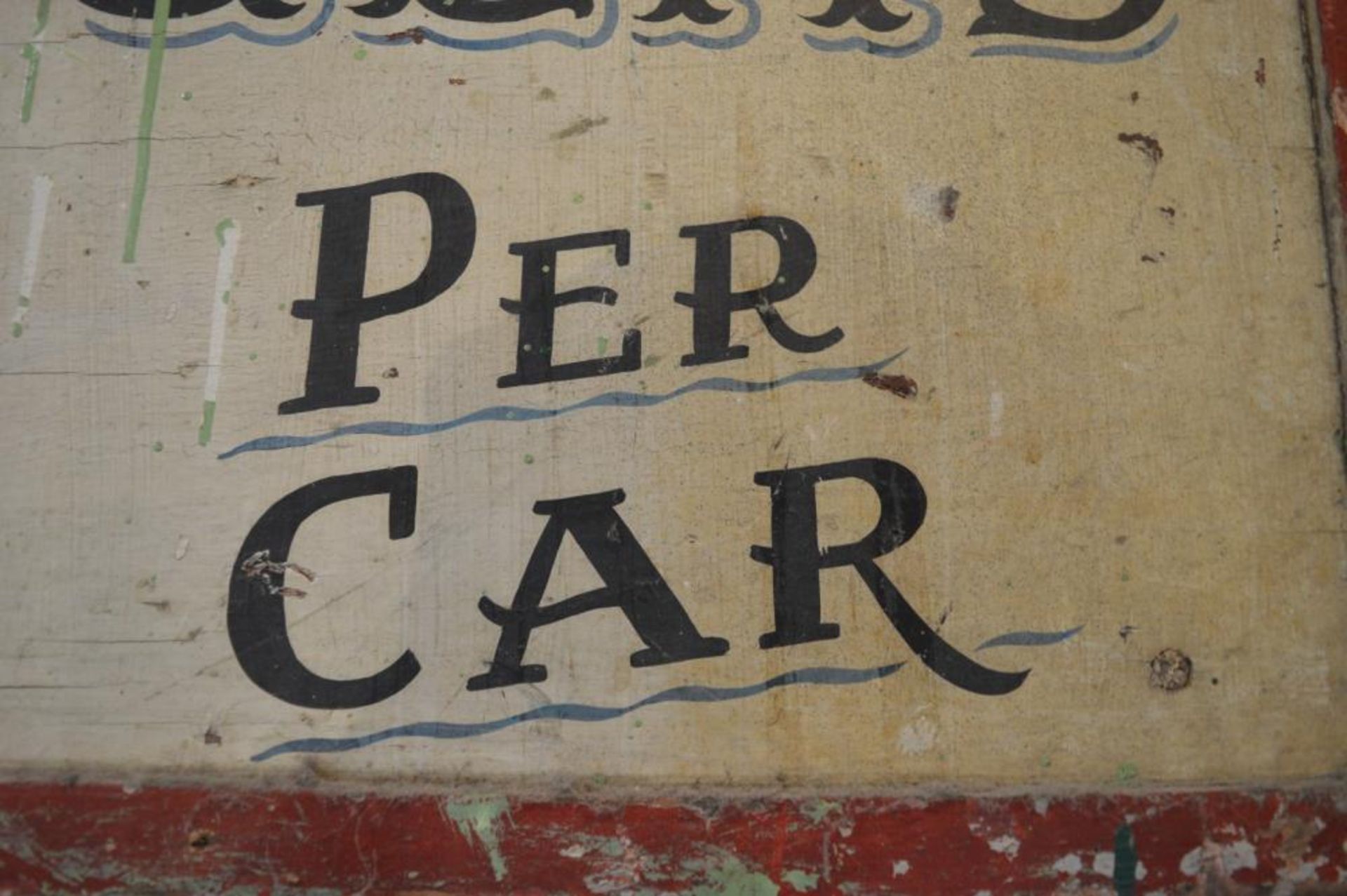 1 x Vintage Hand Painted "Super Car Dodgems 1 Shilling Per Car" Sign - 34 x 23 Inches - Ref BB747 - - Image 2 of 5
