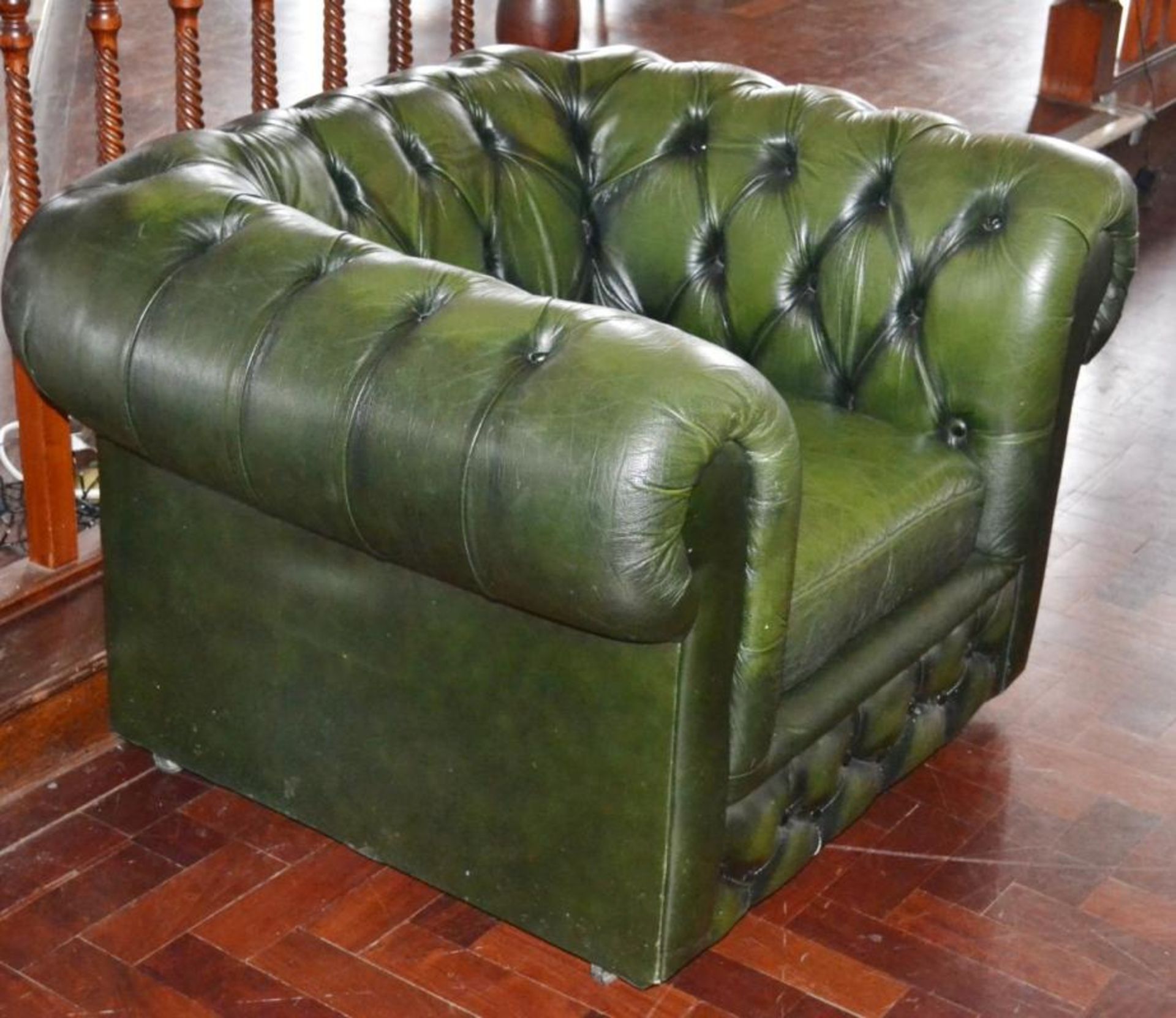 1 x Chesterfield Green Button Back Armchair - H73 x W105 x D82 cms - Ref BB574 TFF - CL351 -