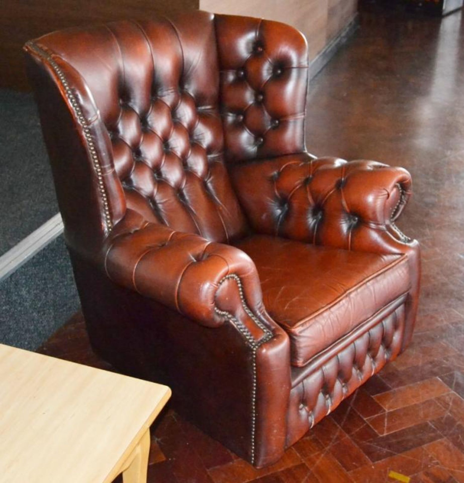 1 x Chesterfield Wing Back Armchair in Brown - H90 x W95 x D80 cms - Ref BB576 TFF - CL351 -