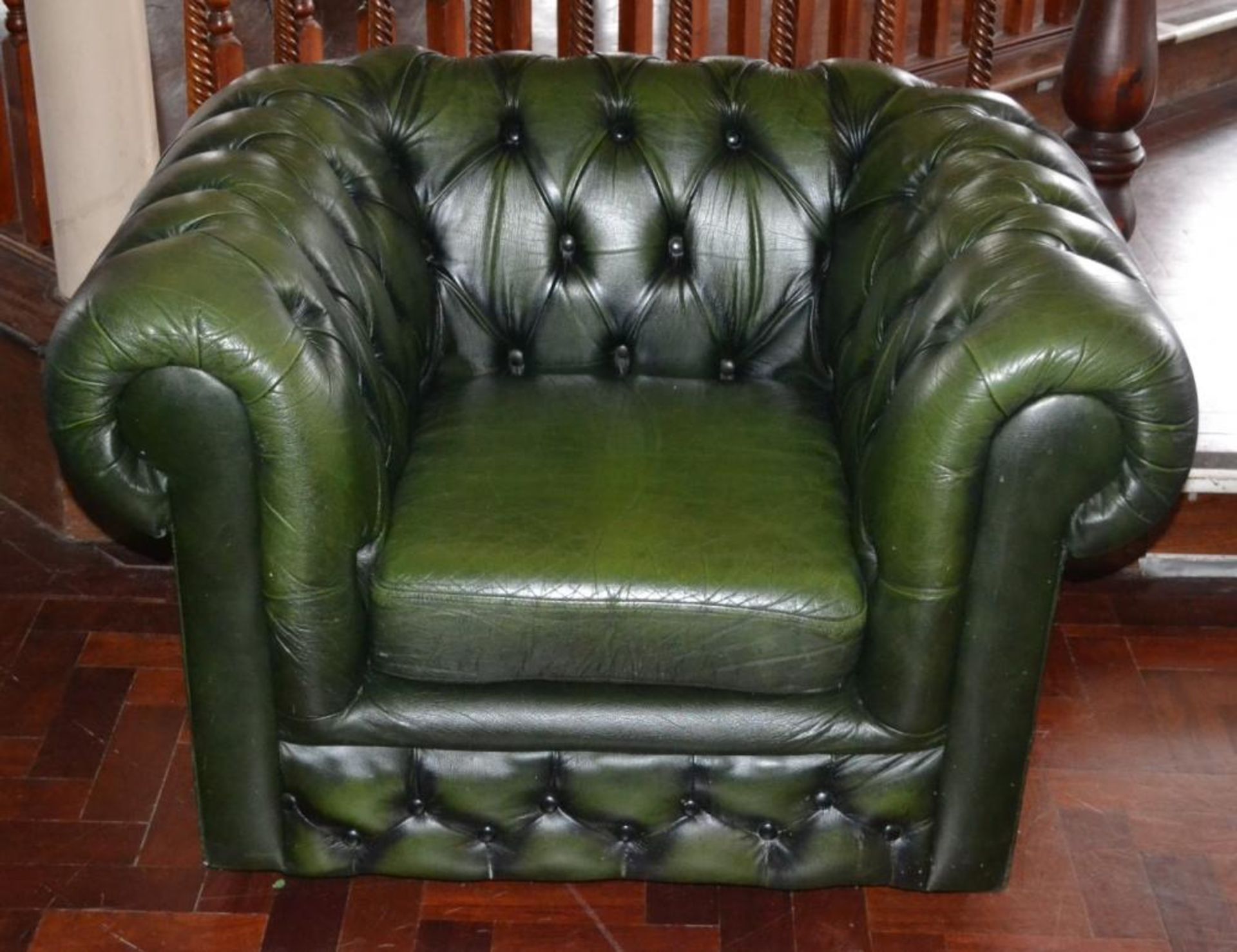1 x Chesterfield Green Button Back Armchair - H73 x W105 x D82 cms - Ref BB574 TFF - CL351 - - Image 4 of 4