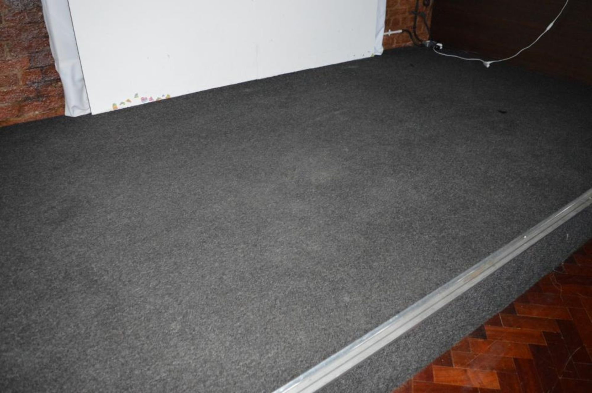 1 x Carpeted Stage Platform With Overhead Suspended Illuminated Cover and Access Steps - Platform Di - Image 4 of 9