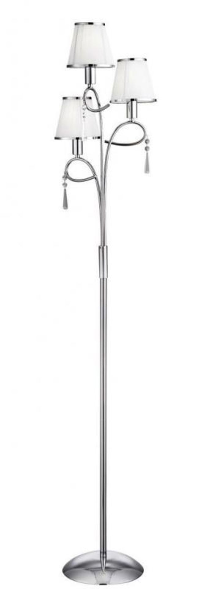 1 x Simplicity Polished Chrome 3 Light Floor Lamp With White String Lamp Shades - 240v - Height 159c - Image 2 of 3