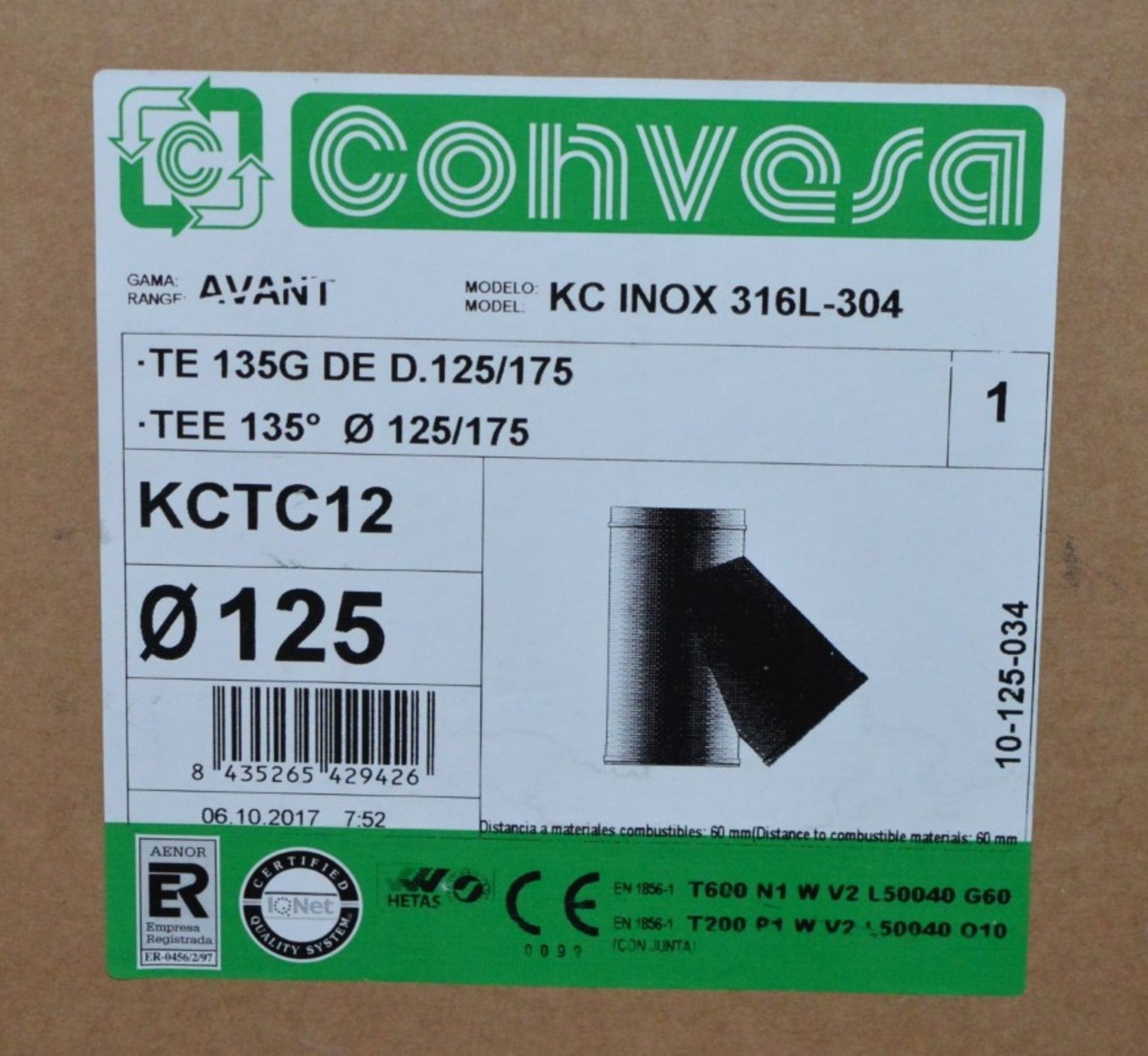 1 x Convesa 5" 135 Degree Tee Piece Twin Wall Insulated Flue Pipe Multifuel - Model KTCC12 - - Image 3 of 3