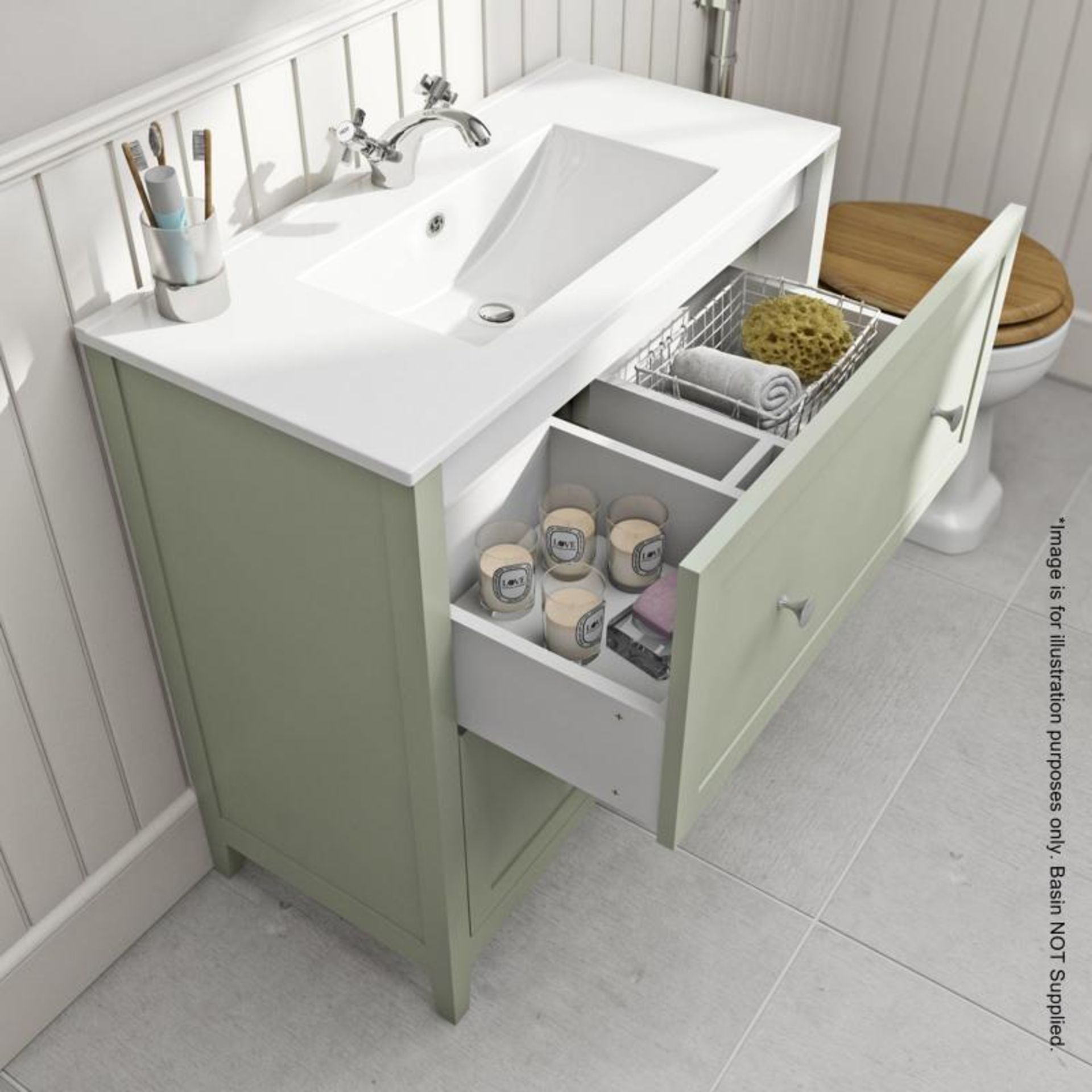 1 x Camberley 800 2-Drawer Soft Close Vanity Unit In Sage Green - New / Unused Stock - Dimensions: W