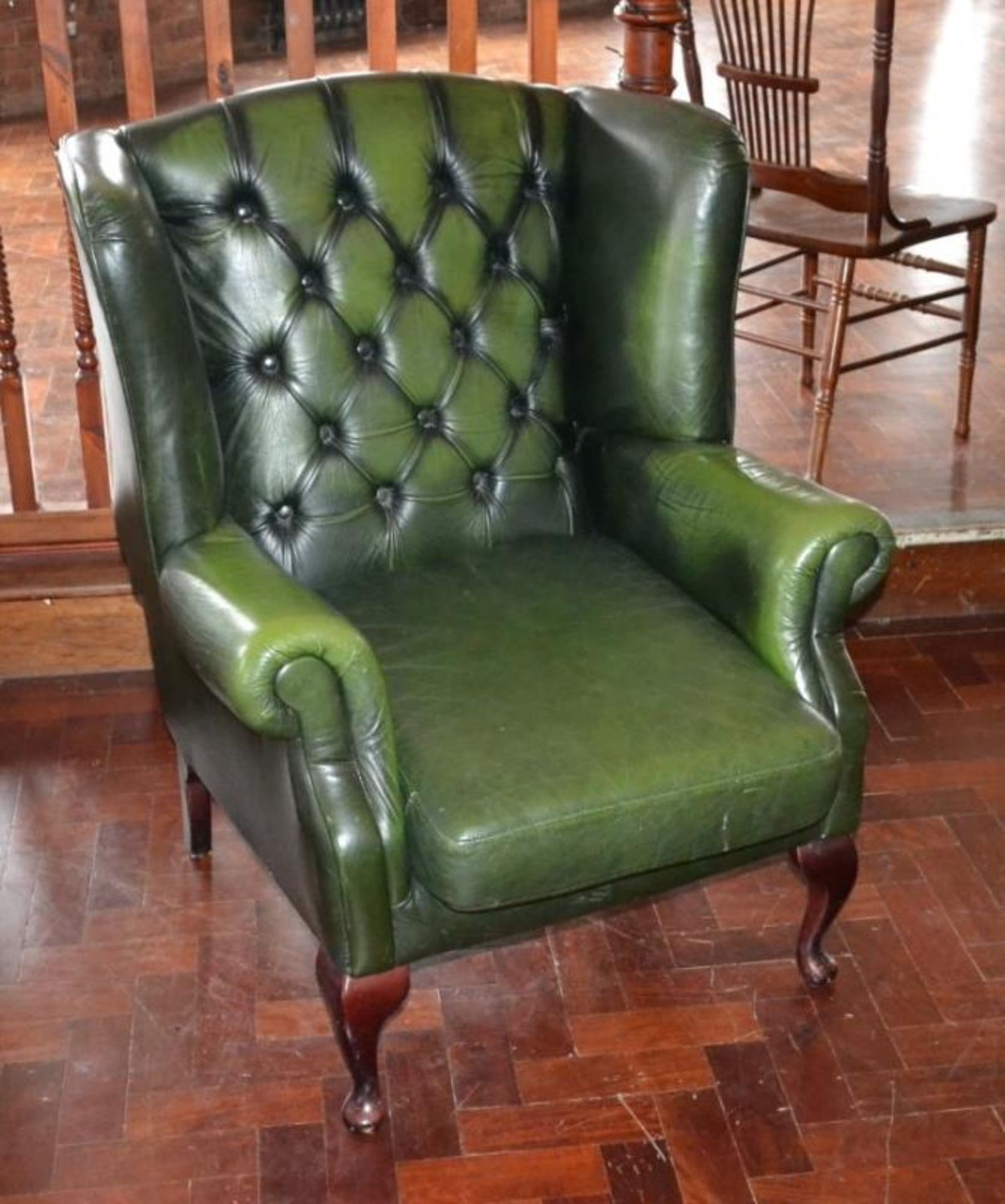 1 x Chesterfield Wing Back Armchair in Green - H99 x W80 x D80 cms - Ref BB577 TFF - CL351 -