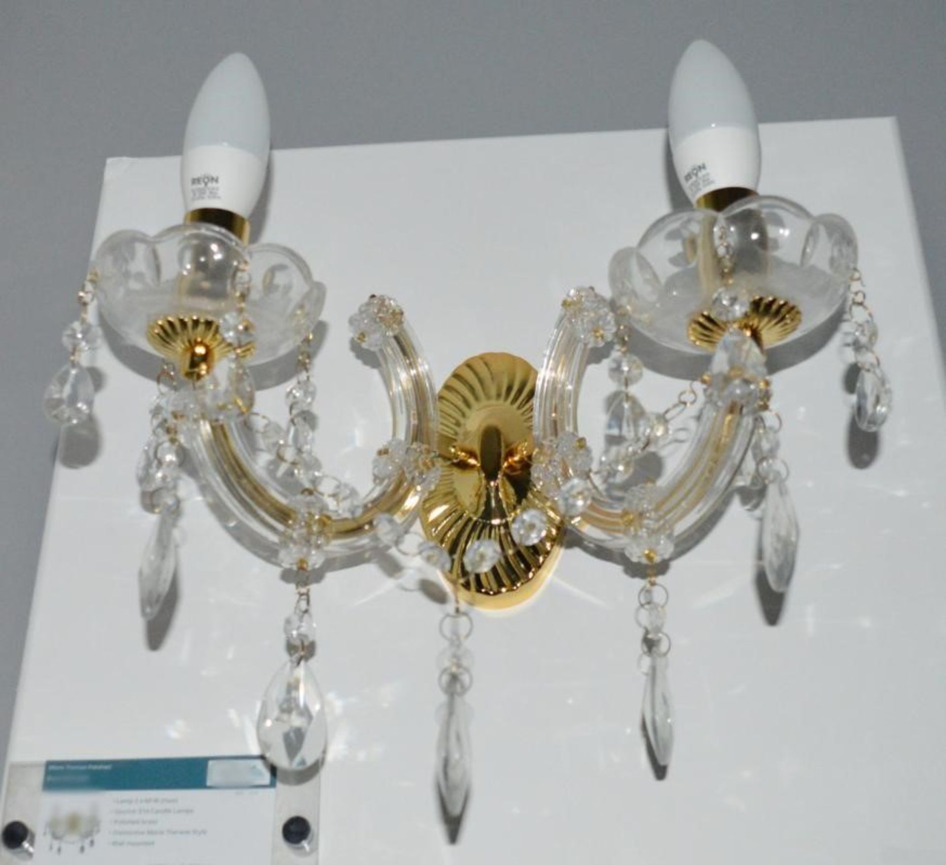 1 x Marie Therese Polished Brass 2 Light Wall Sconce With Crystal Drops - Ex Display Stock - CL298 - - Image 2 of 3