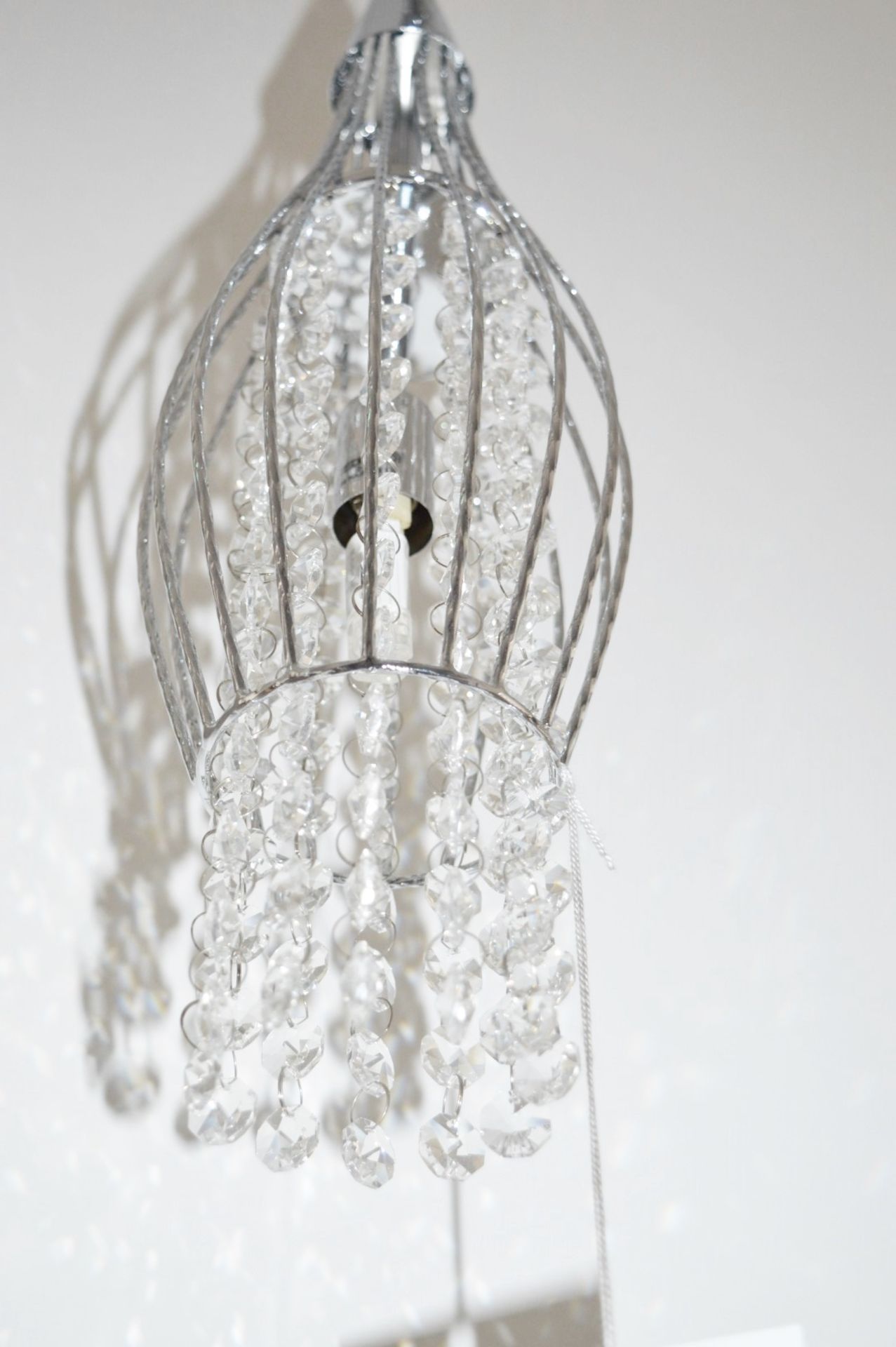 1 x Rocket Chrome 3-Light Cage Multi-drop Pendant Light With Clear Crystal Buttons - RRP £228.00 - Image 3 of 4