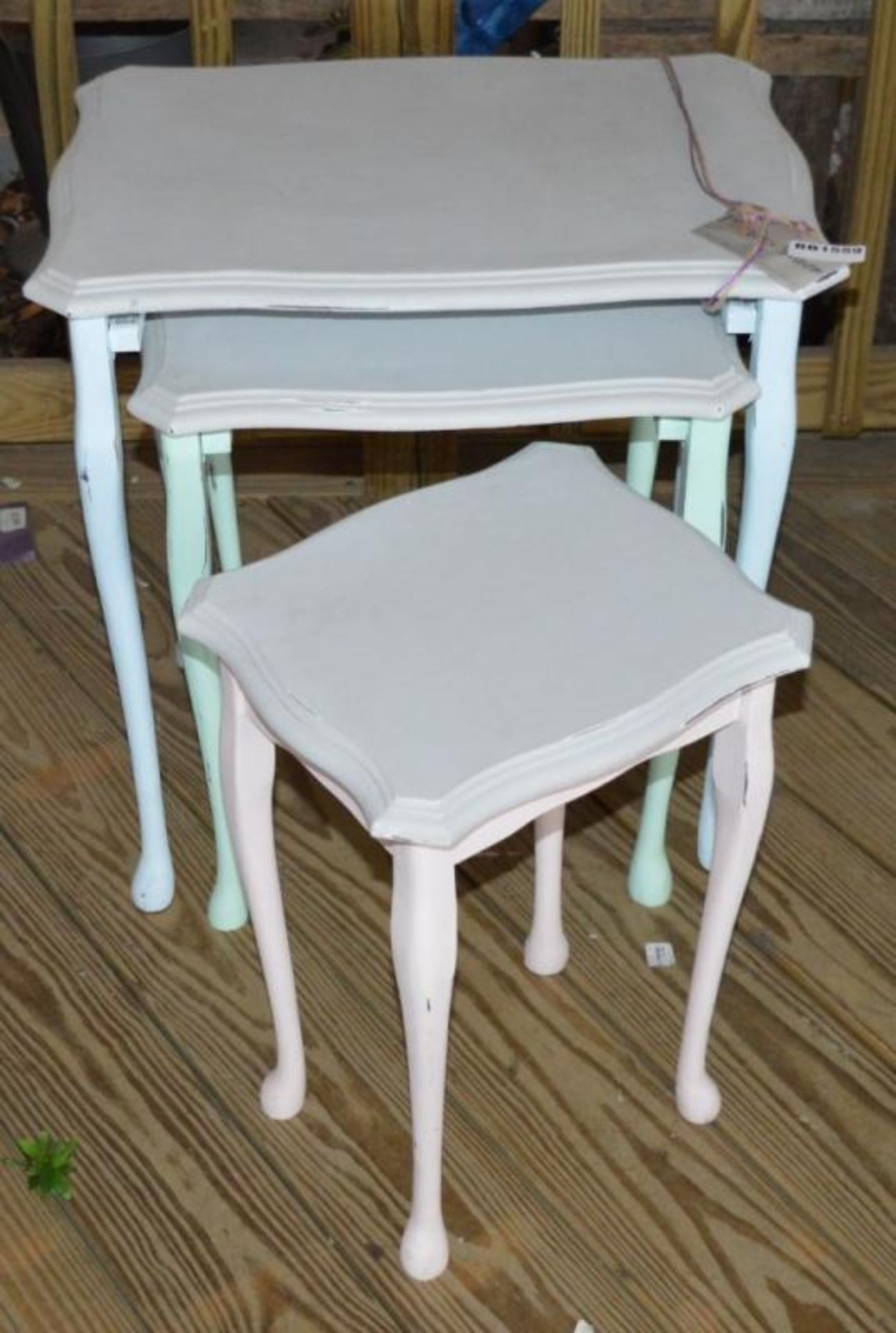 1 x Nest of Three Tables - Hand Made Shabby Chic - Unused - H58 x W55 x D42 cms - Ref BB1559 GFF - C - Image 3 of 5