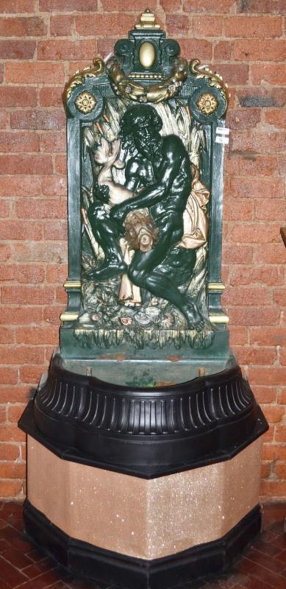 1 x Cast Metal Water Fountain Depicting Greek Man and Serpent - Finished in Green and Gold - H210 x - Image 4 of 11