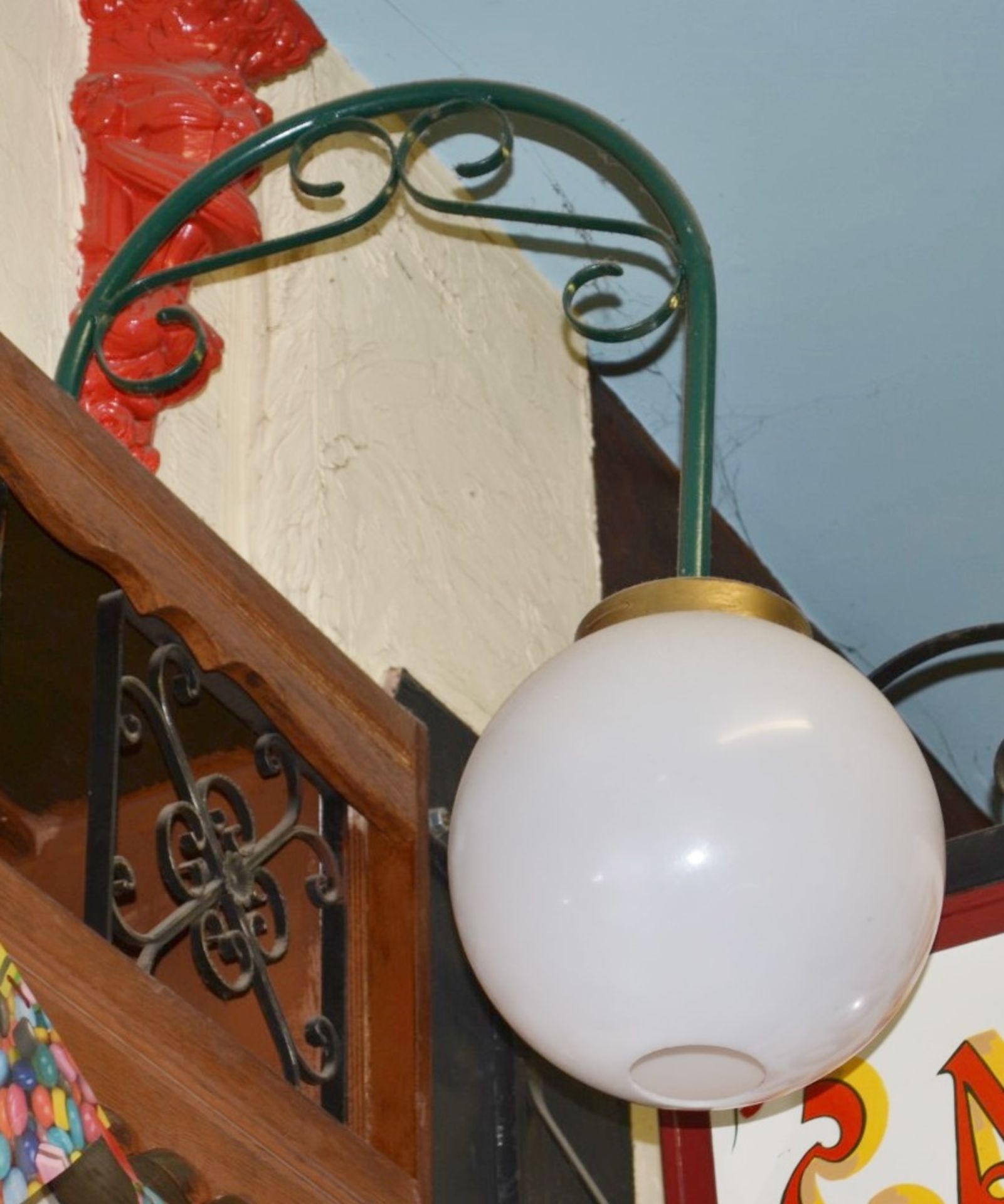 3 x Ornate Swan Neck Globe Lights With Globe Shades - Ref BB672 GF - CL351 - Location: Chorley PR6