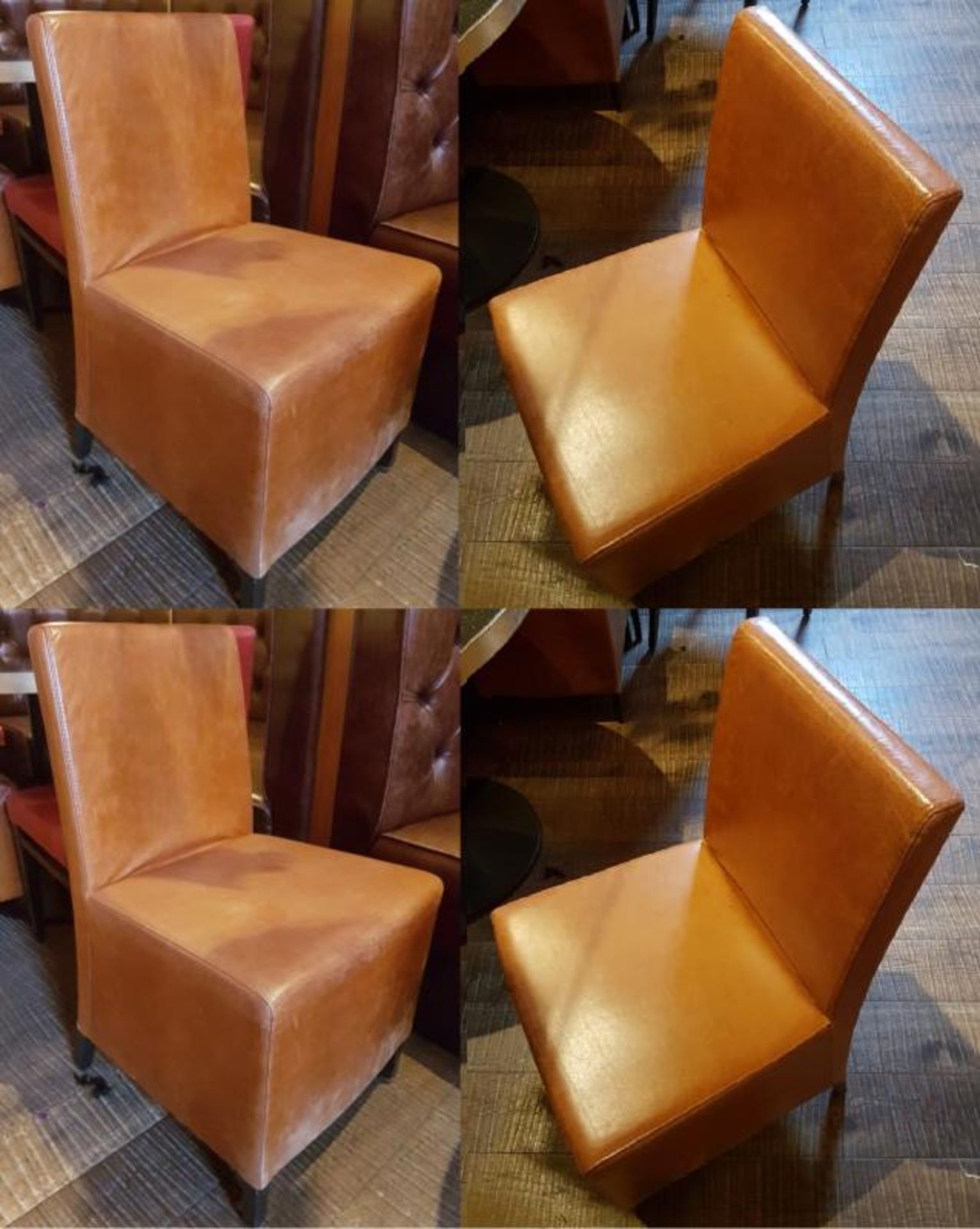 4 x Leather Upholstered Chairs In Tan - Recently Removed From A City Centre Steakhouse Restaurant -