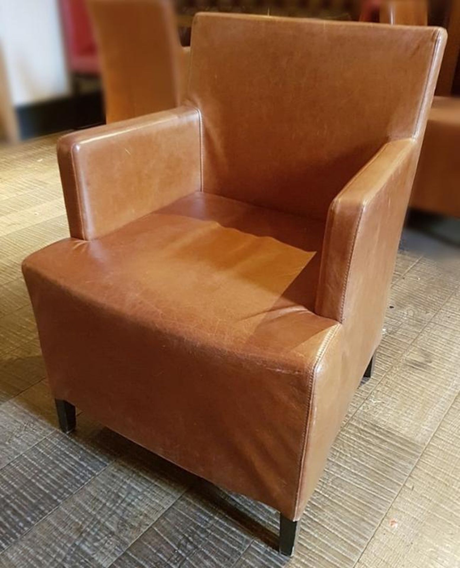 1 x Large Armchair Upholstered In Tan Leather - Recently Removed From A City Centre Steakhouse Resta - Image 3 of 5