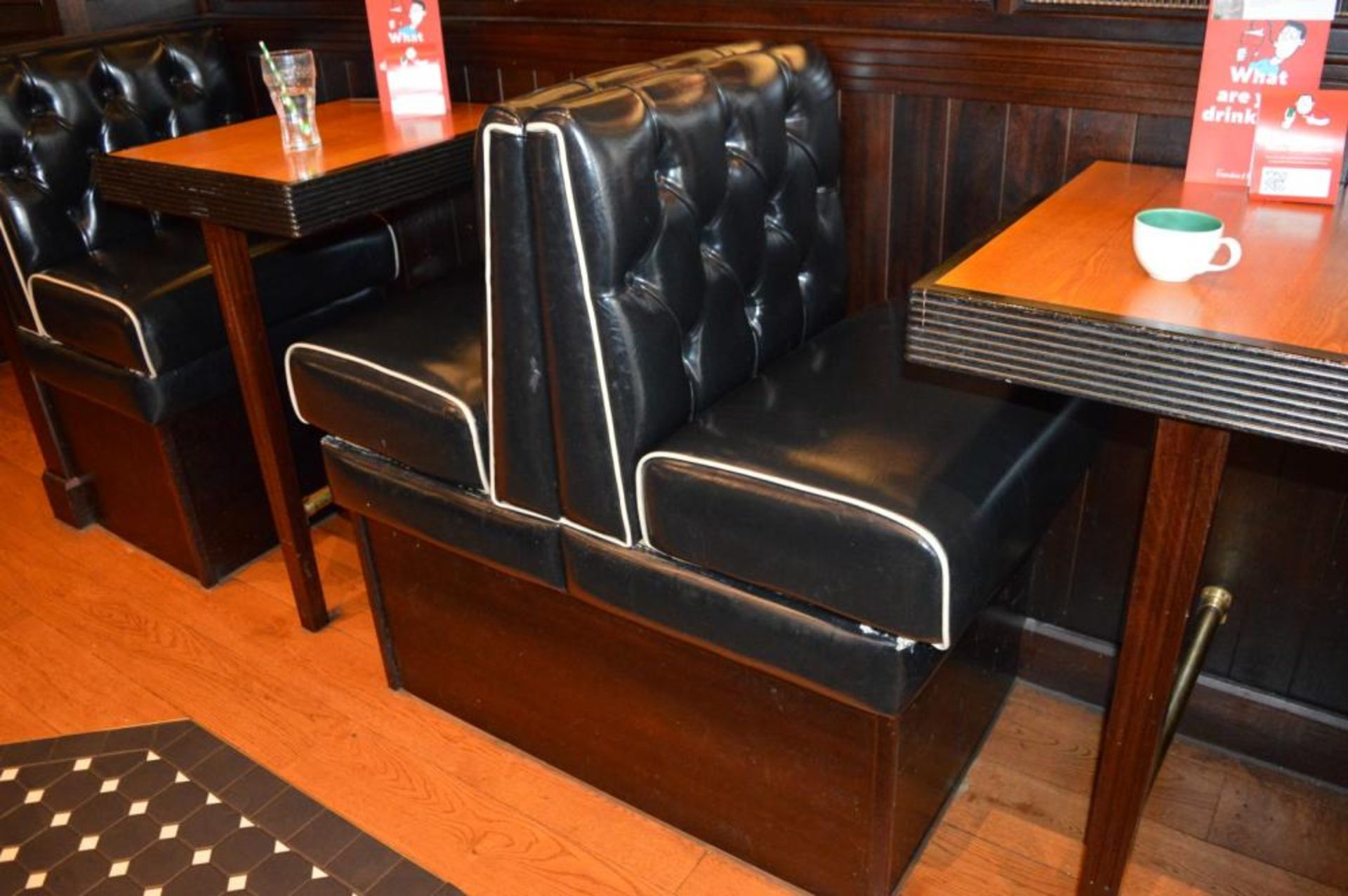 4 x Sections Of Booth Seating With 2 x Wall Mounted Tables - Seating Upholstered In Black A Faux Lea - Image 5 of 12