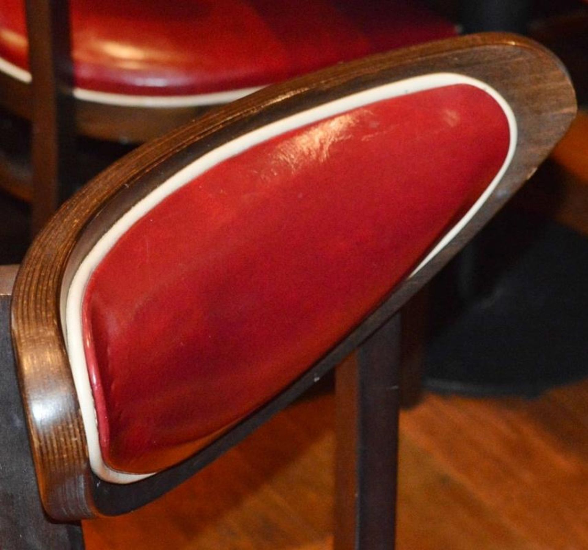 4 x American Diner Restaurant Chairs - Each Features Red Faux Leather Upholstery And White Piping - - Image 3 of 4