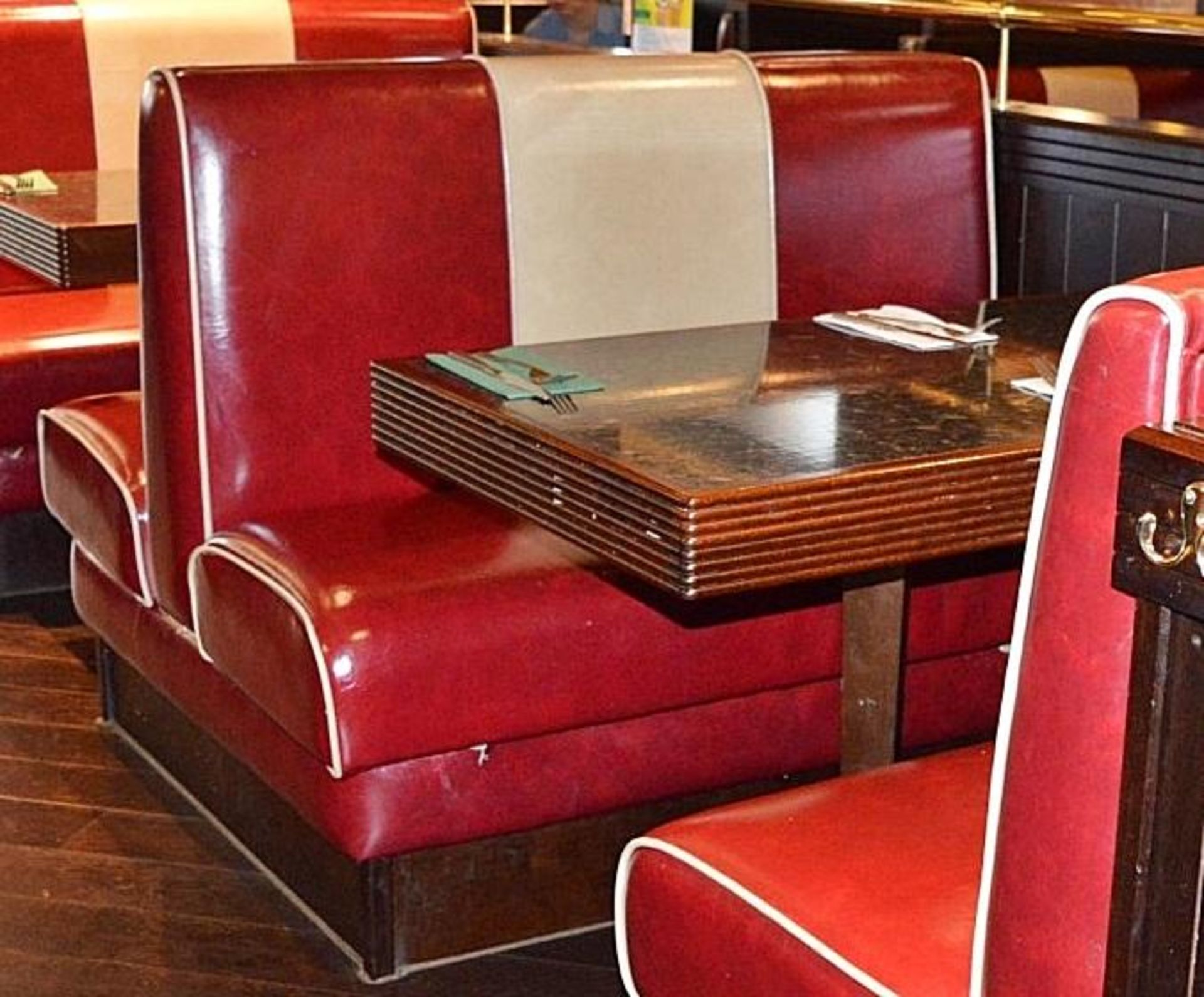 4 x Contemporary Double-Sided Booth Seating Benches - All Upholstered In A Bright Red Faux Leather -