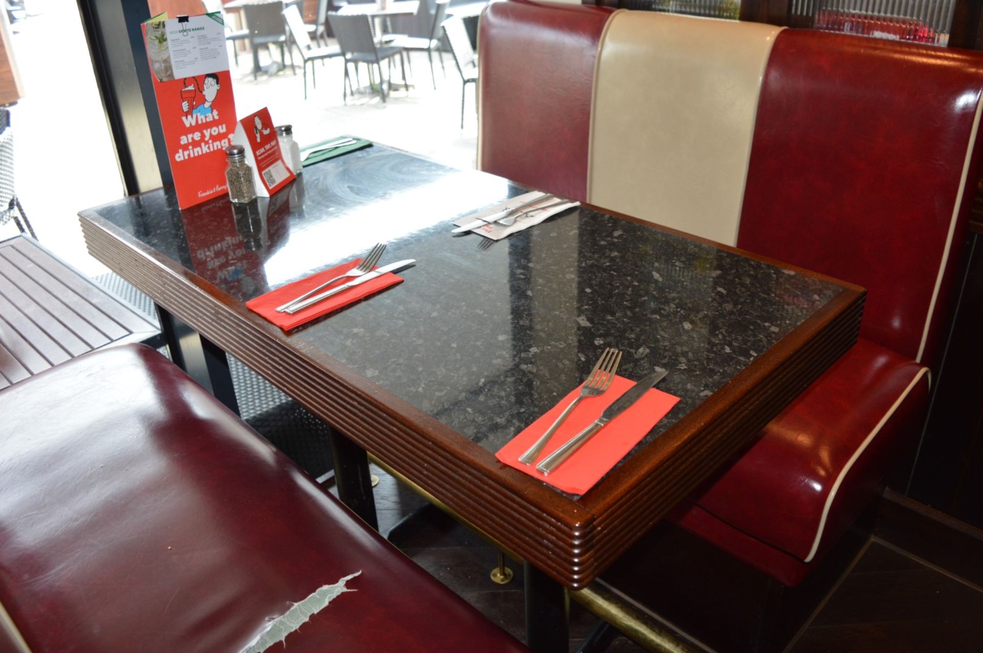 2 x Rectangular Restaurant / Bistro Tables - Each Features A Wood Framed Top And Metal Base - - Image 3 of 4