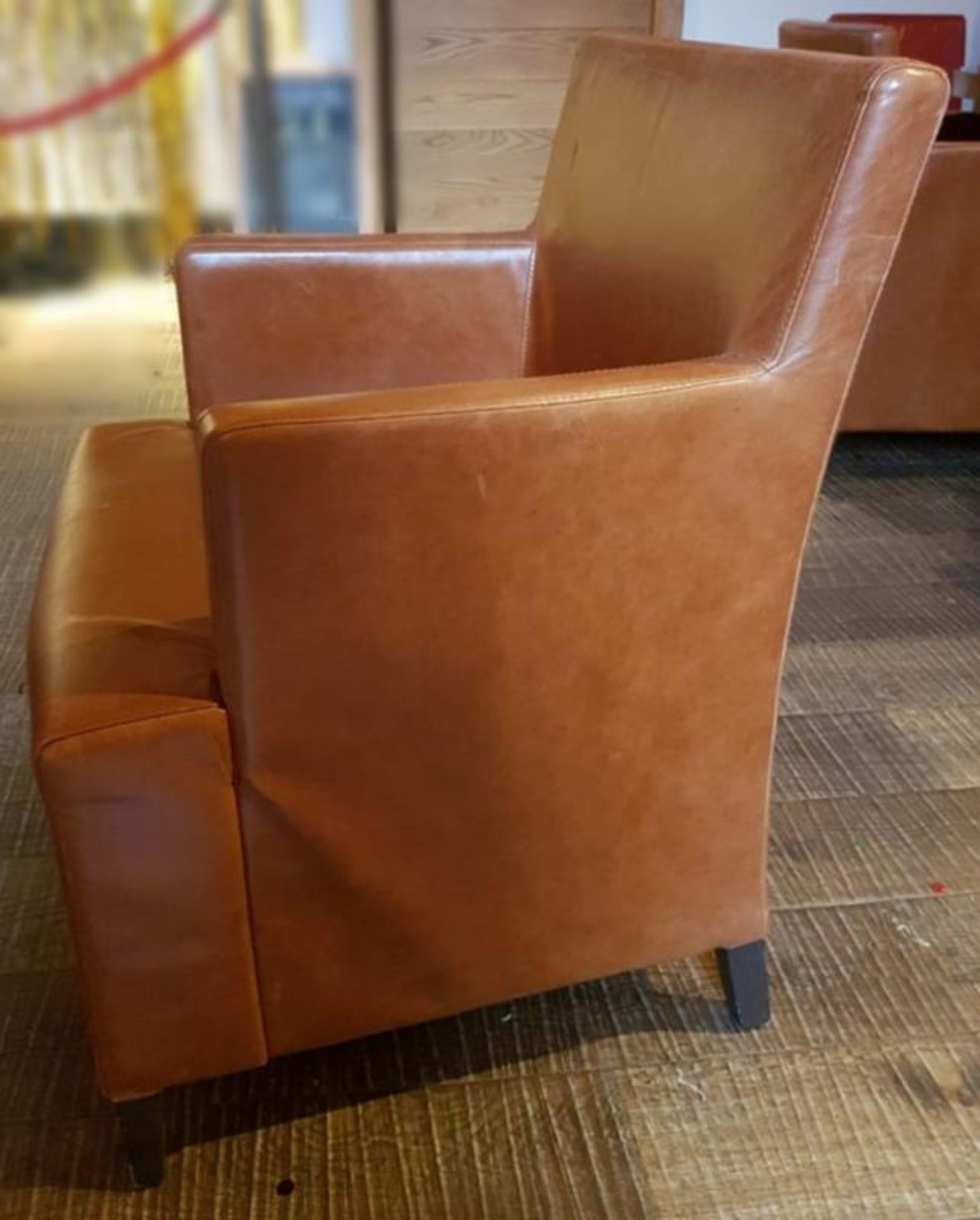 1 x Large Armchair Upholstered In Tan Leather - Recently Removed From A City Centre Steakhouse Resta - Image 4 of 5