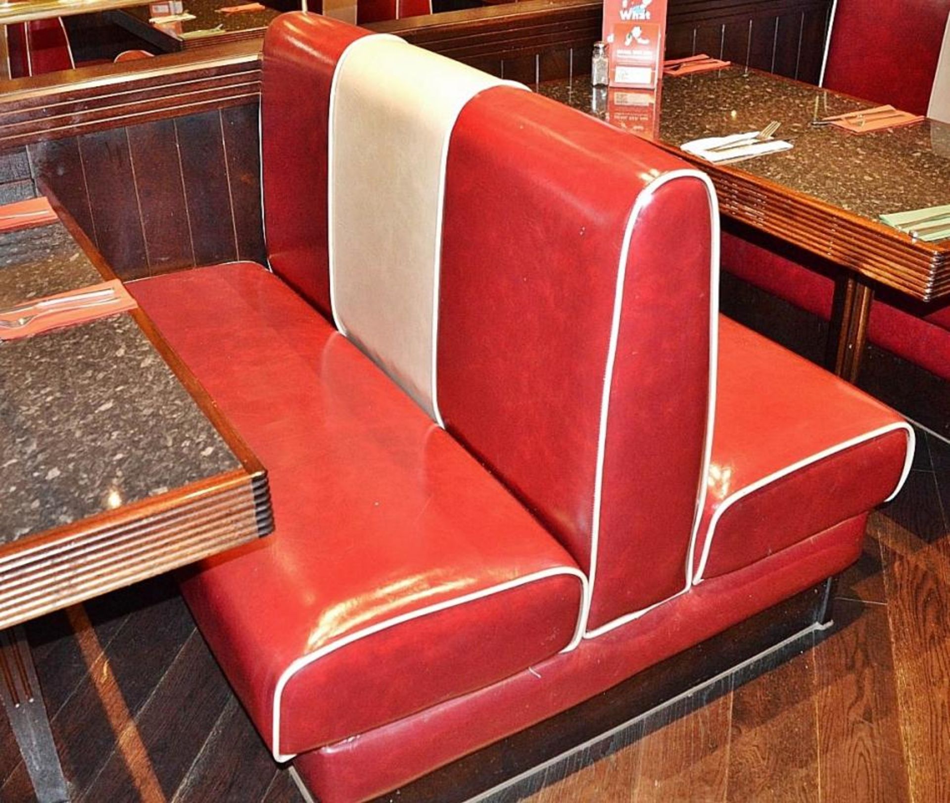 1 x Contemporary Double-Sided Booth Seating Upholstered In A Bright Red Faux Leather - H100 x W120 x - Image 2 of 4