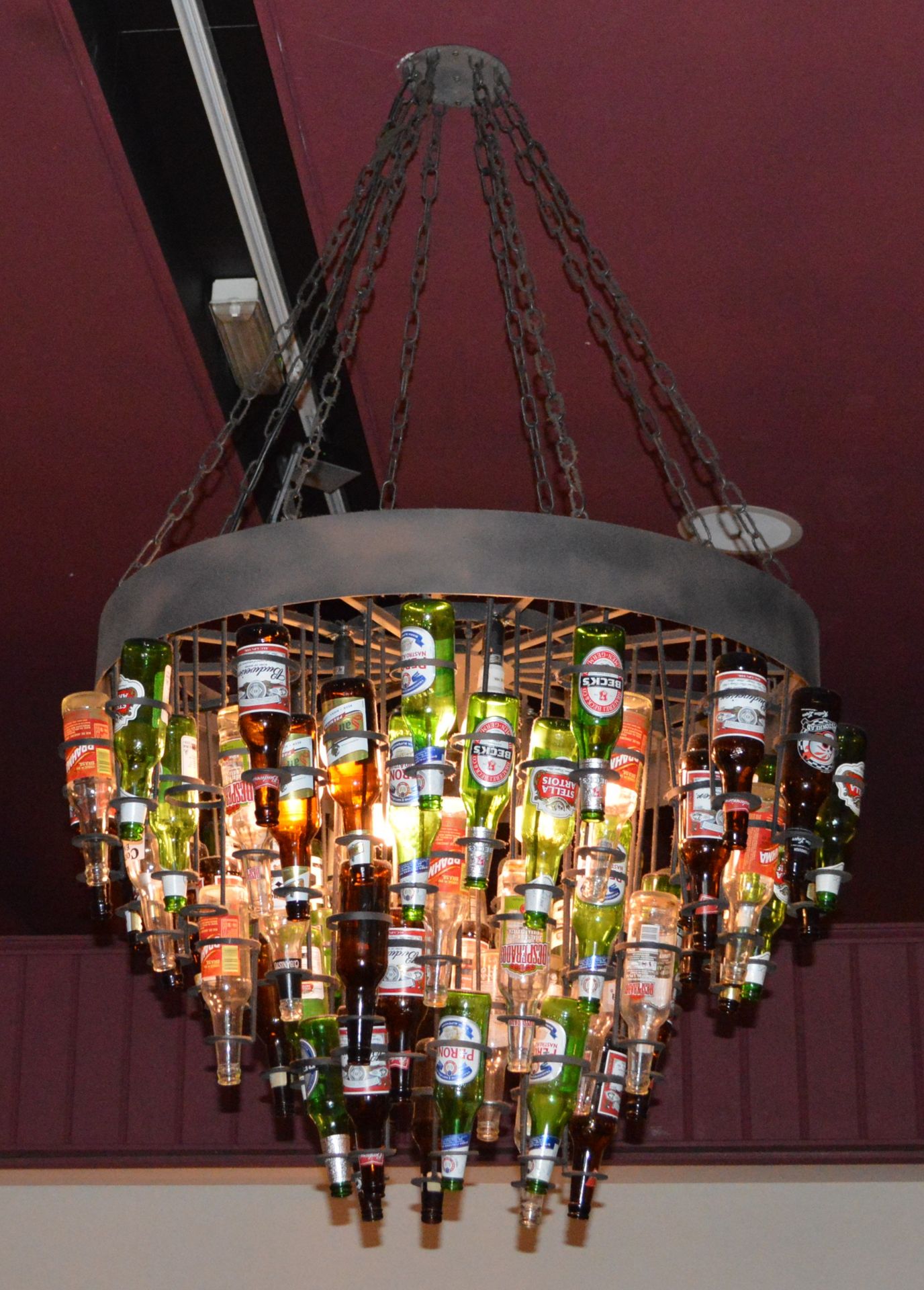 1 x Recycled Beer Bottle Light Chandelier - Diameter 90 cms x H64 cms - CL363 - Location: Stevenage