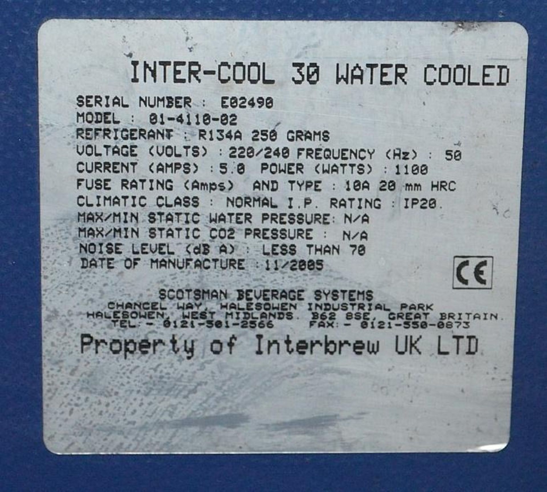 1 x Inter Cool 30 Water Cooled Brewery Cooler - Model 01-4110-2 - CL363 - Ref CQ139 - Location: Stev - Image 2 of 5