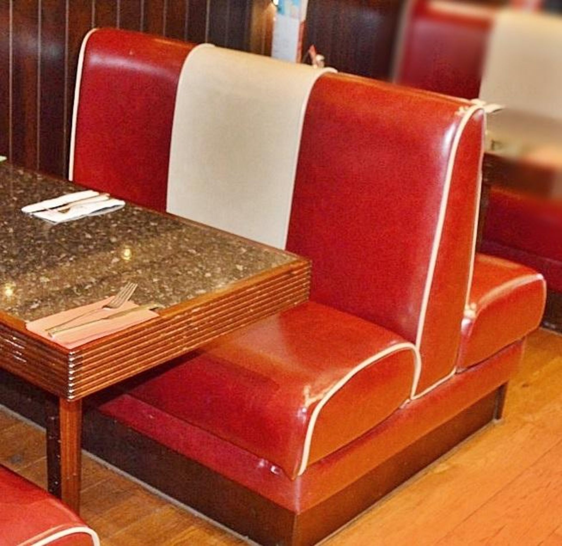 4 x Contemporary Double-Sided Booth Seating Benches - All Upholstered In A Bright Red Faux Leather - - Image 3 of 4
