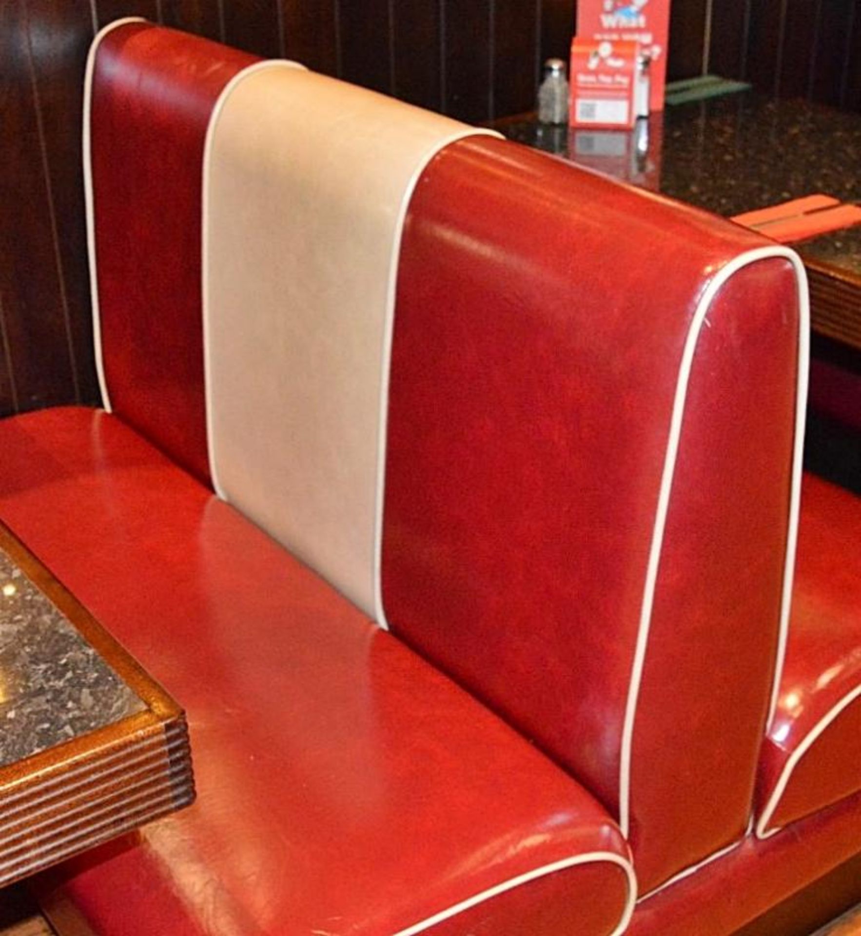 4 x Contemporary Double-Sided Booth Seating Benches - All Upholstered In A Bright Red Faux Leather - - Image 4 of 4