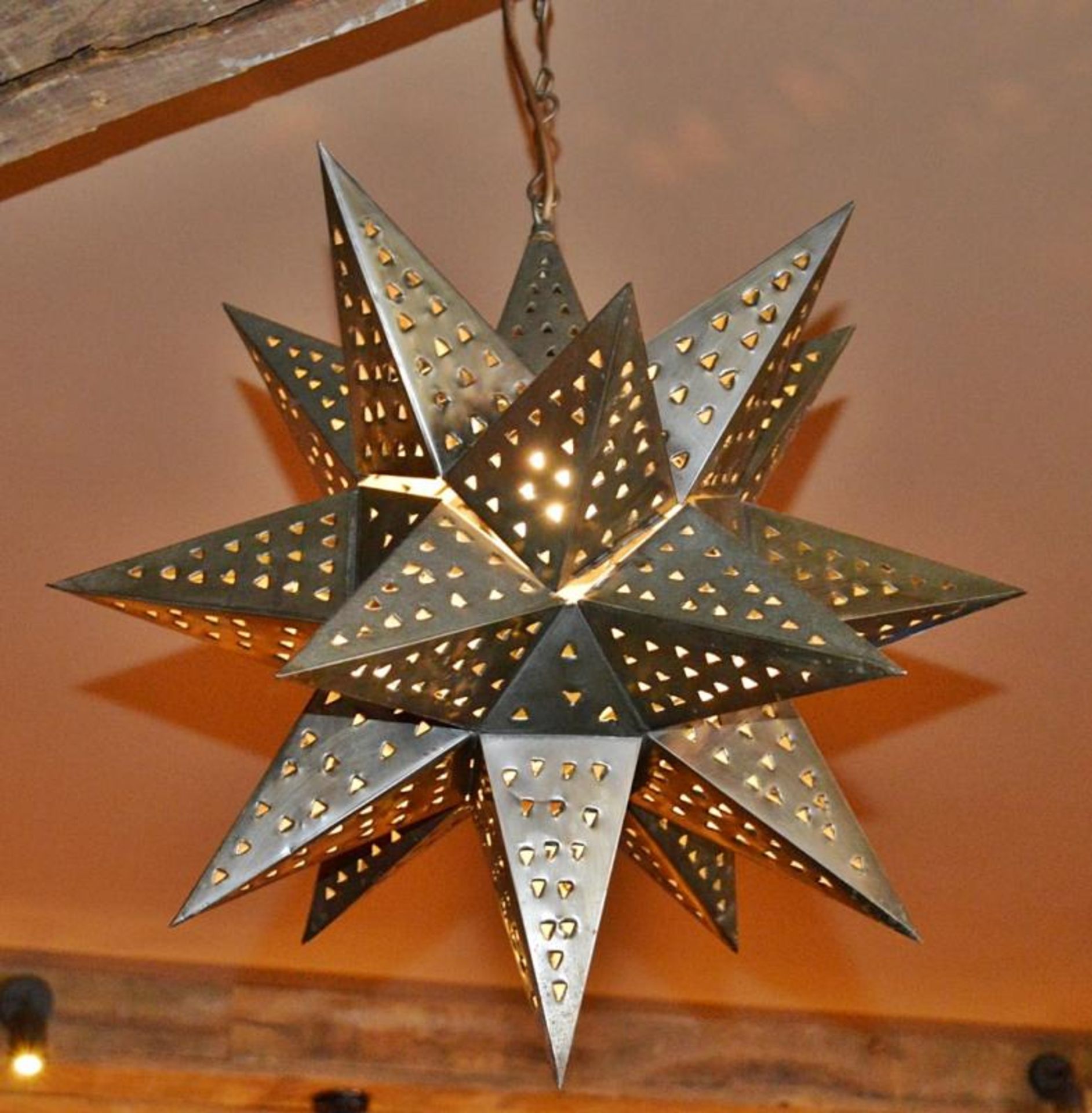 2 x Perforated Metal Star Shaped Pendant Light Fittings - 80cm Drop x 40cm Diameter - CL363 - Locati