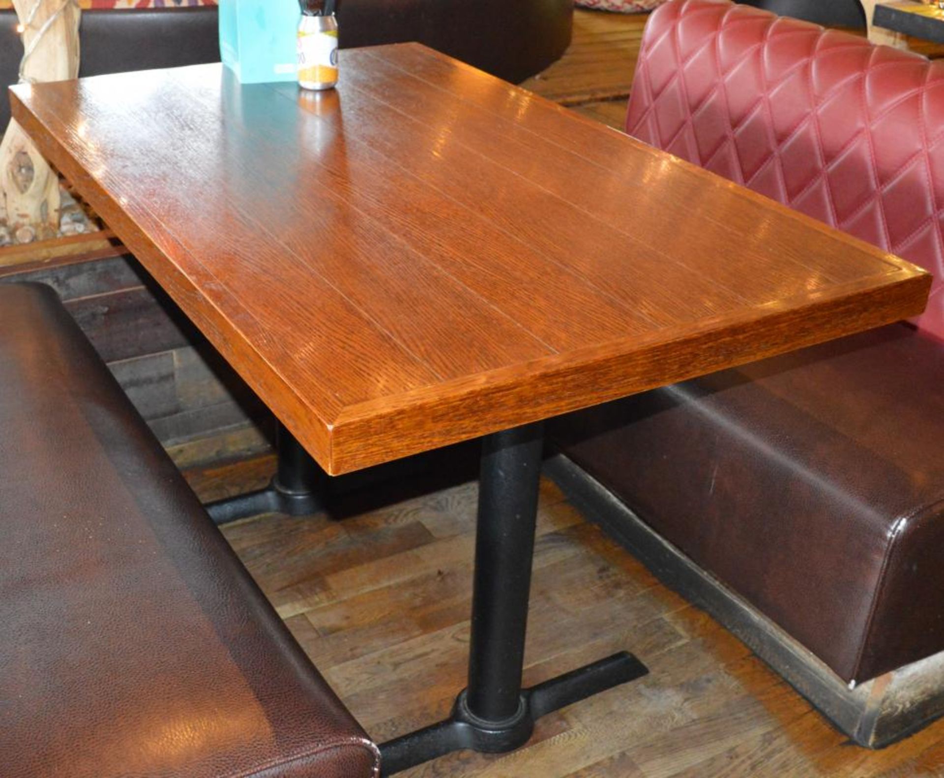 4 x Paneled Design Rectangular Restaurant Dining Tables With Cast Iron Bases - H76 x W120 x D75 cms