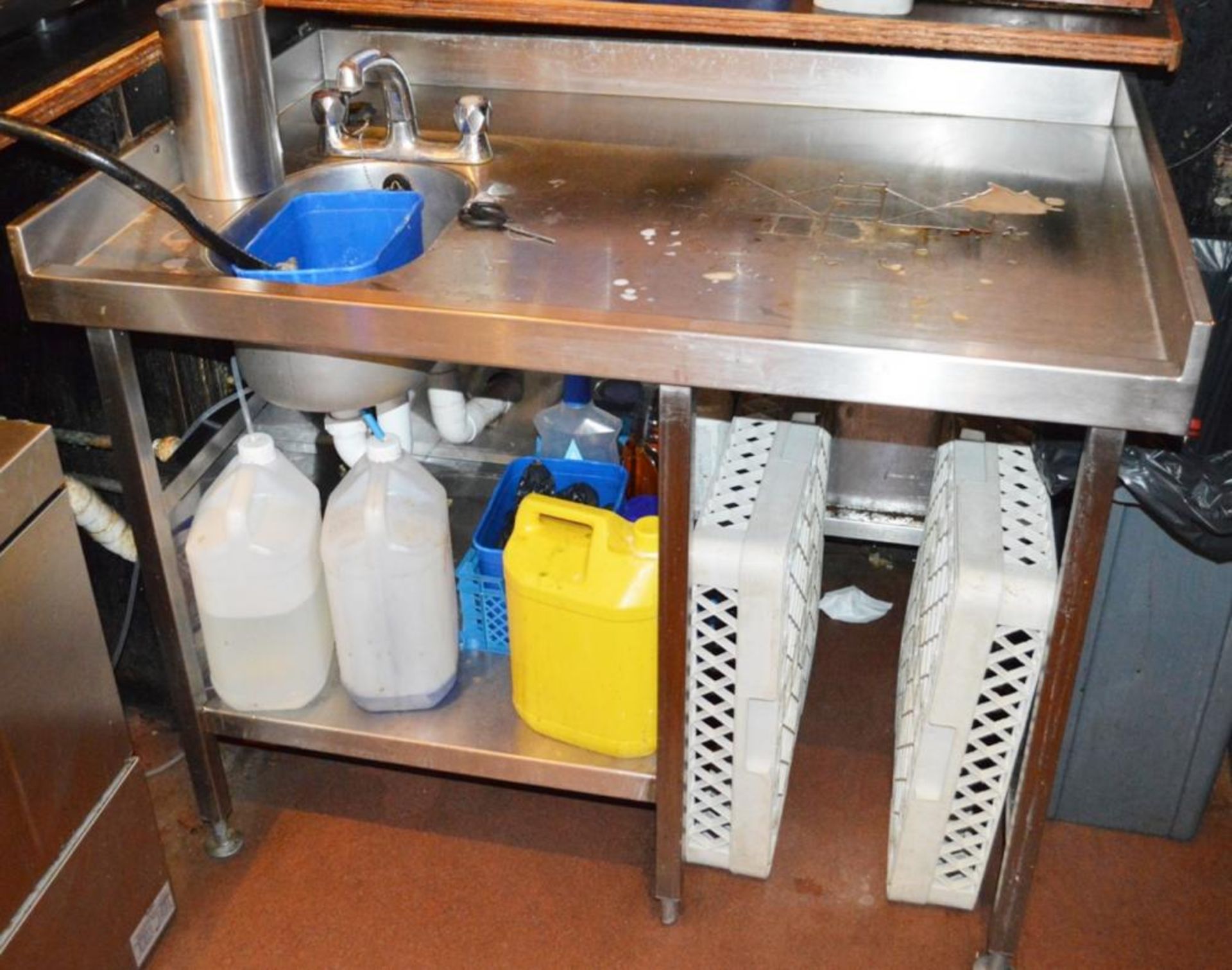 1 x Stainless Prep Bench With Undershelf, Sink Basin and Mixer Tap - H85 x W110 x D75 cms - Ref FB11