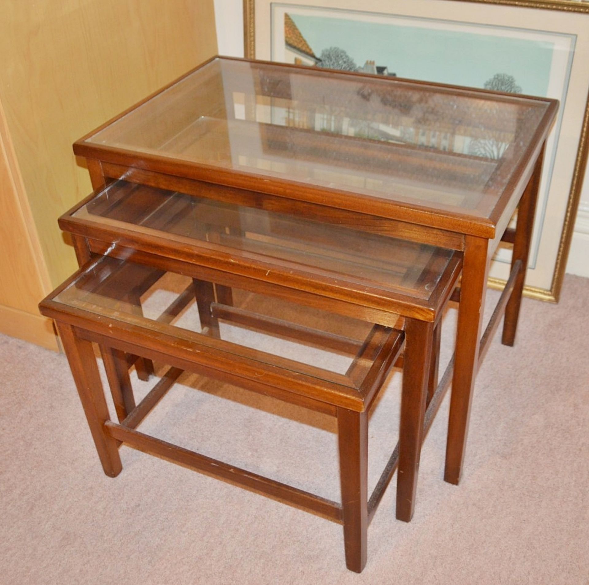 1 x Nest of Wooden Glass Topped Tables - CL368 - Bowdon WA14 - NO VAT - Image 3 of 8