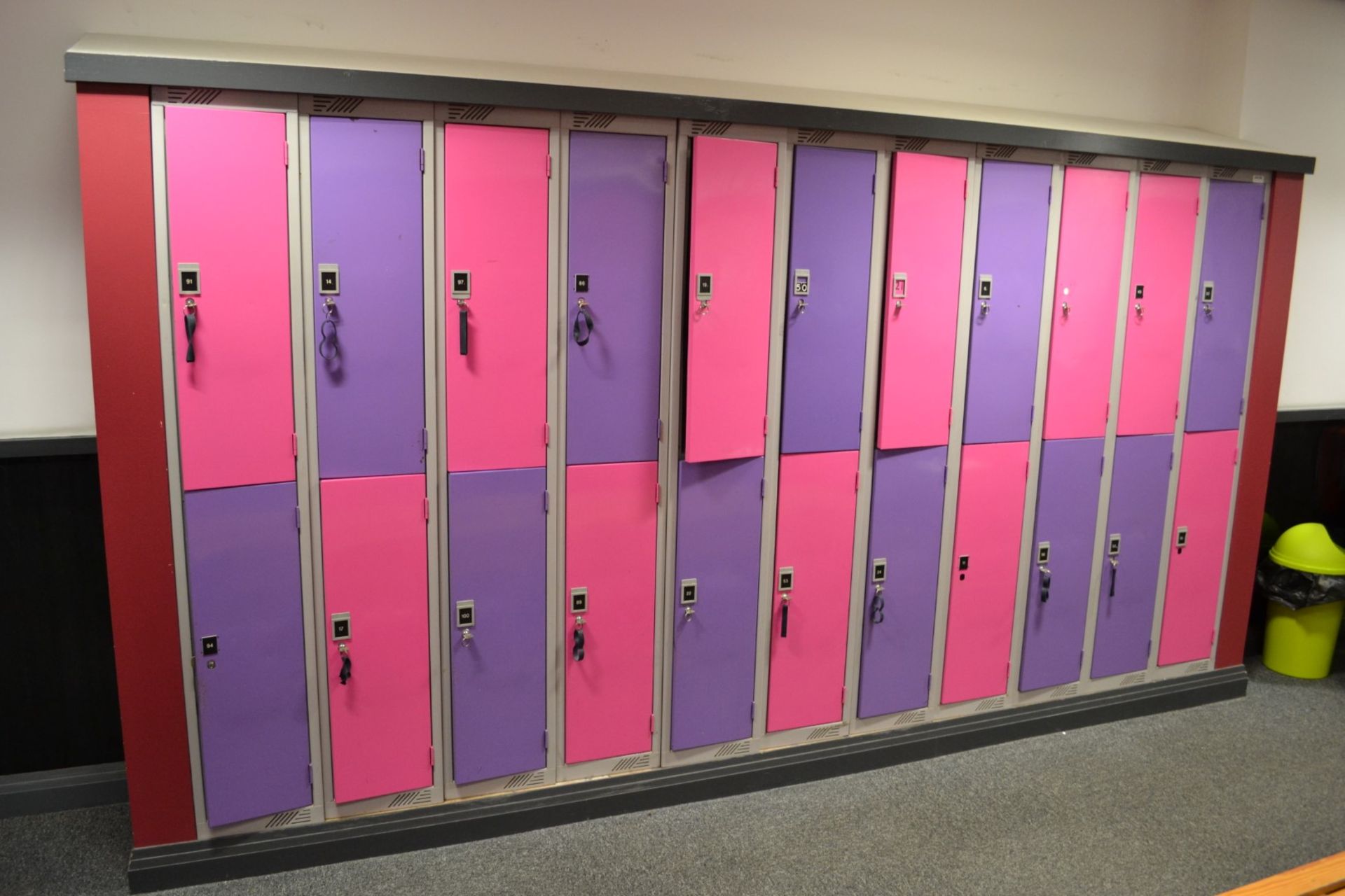 22 x Steel Changing Room Lockers in Purple and Pink - Some With Keys and Some Without - - Image 2 of 2