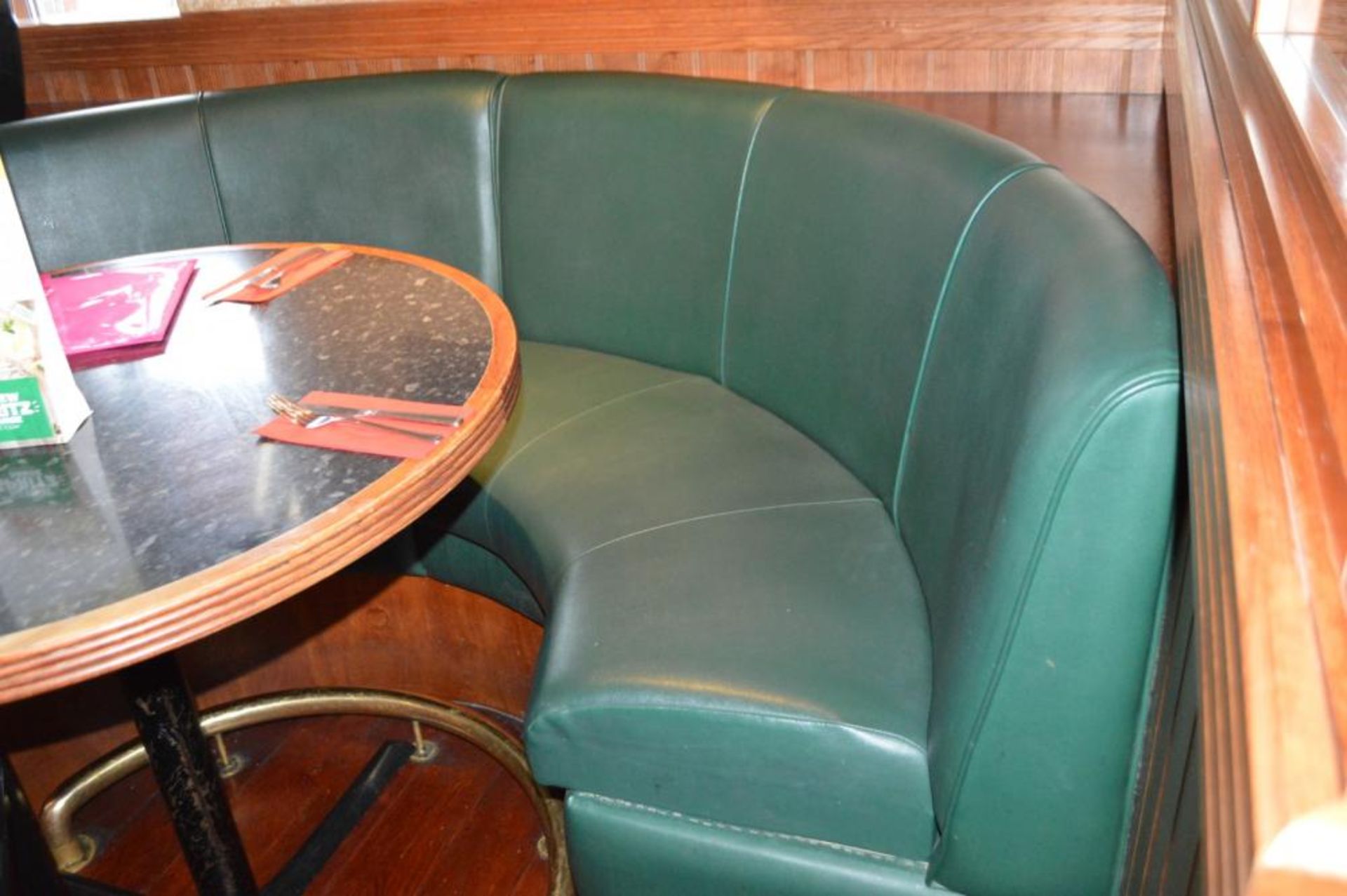 1 x Contemporary U Seating Booth With Green Faux Leather Upholstery and Brass Foot Rest - H105 x W22 - Image 2 of 5