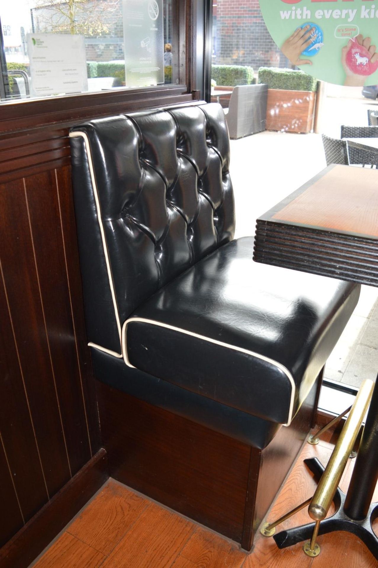 3 x Sections of Restaurant / Cafe Booth Seating With Two Poser Tables - Black Faux Leather - Image 17 of 17