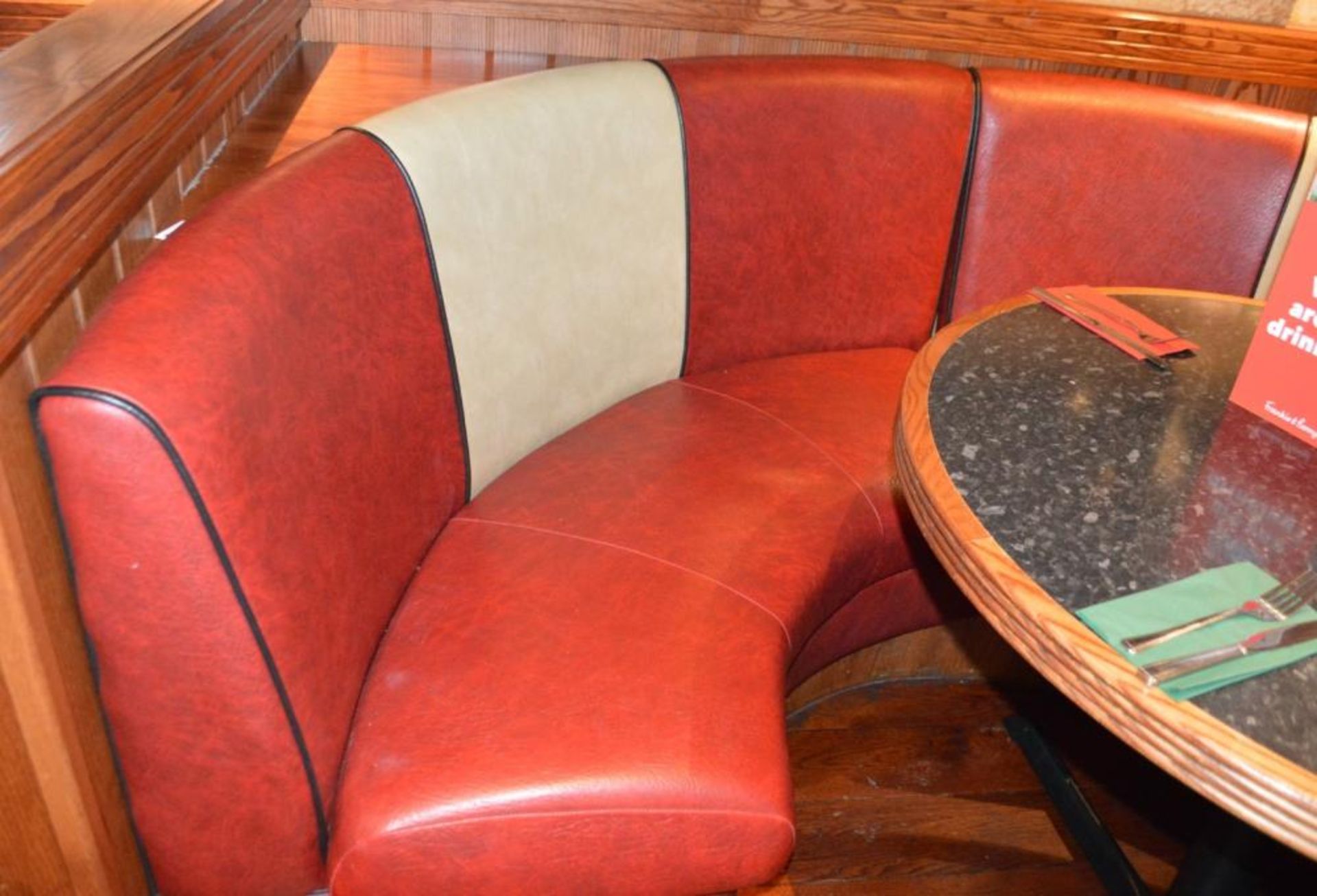 1 x Seating Booth in a 1950's Retro American Diner Design - Upholstered With Red and Cream Faux Leat - Image 2 of 9