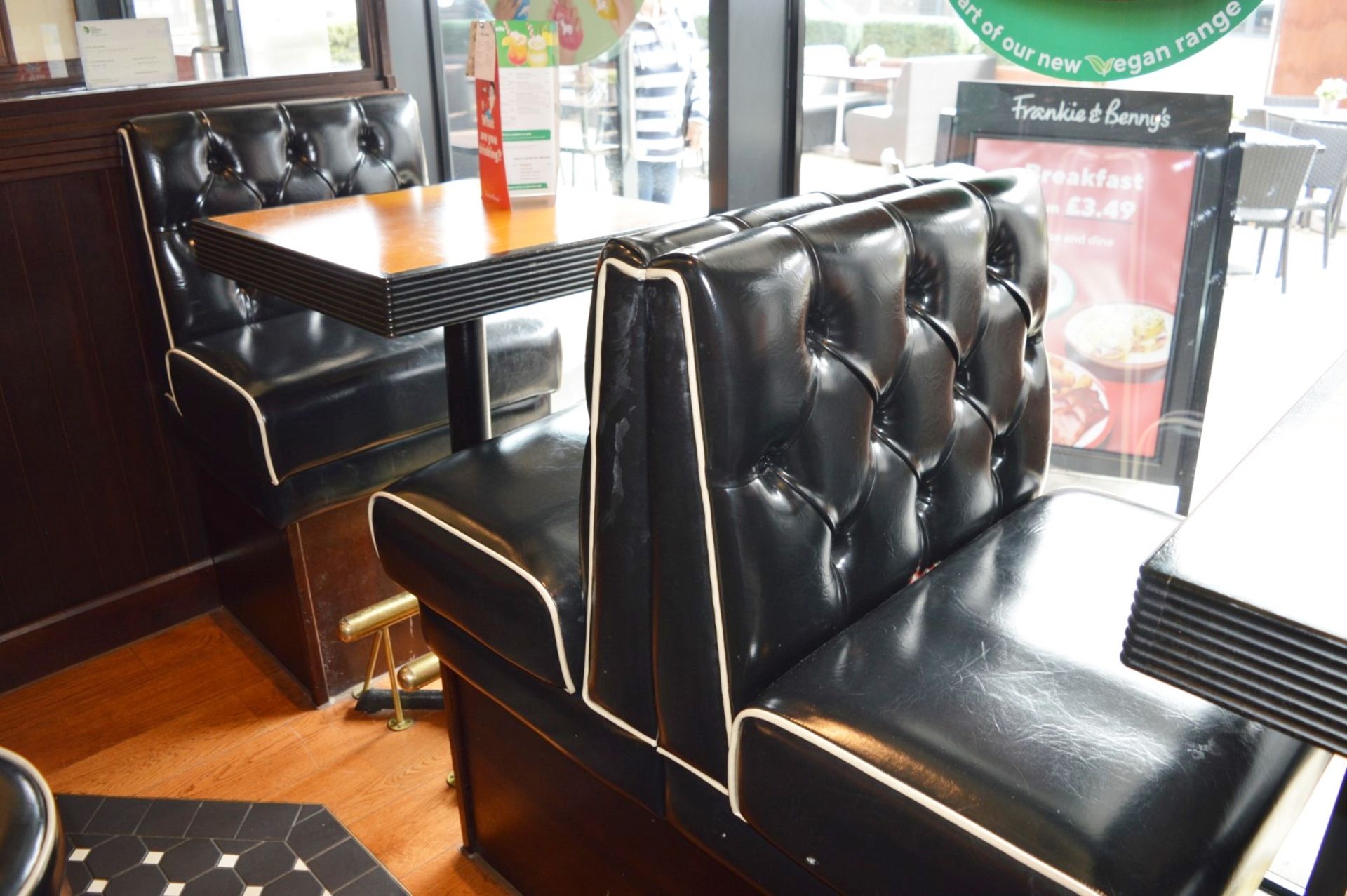 3 x Sections of Restaurant / Cafe Booth Seating With Two Poser Tables - Black Faux Leather - Image 3 of 17