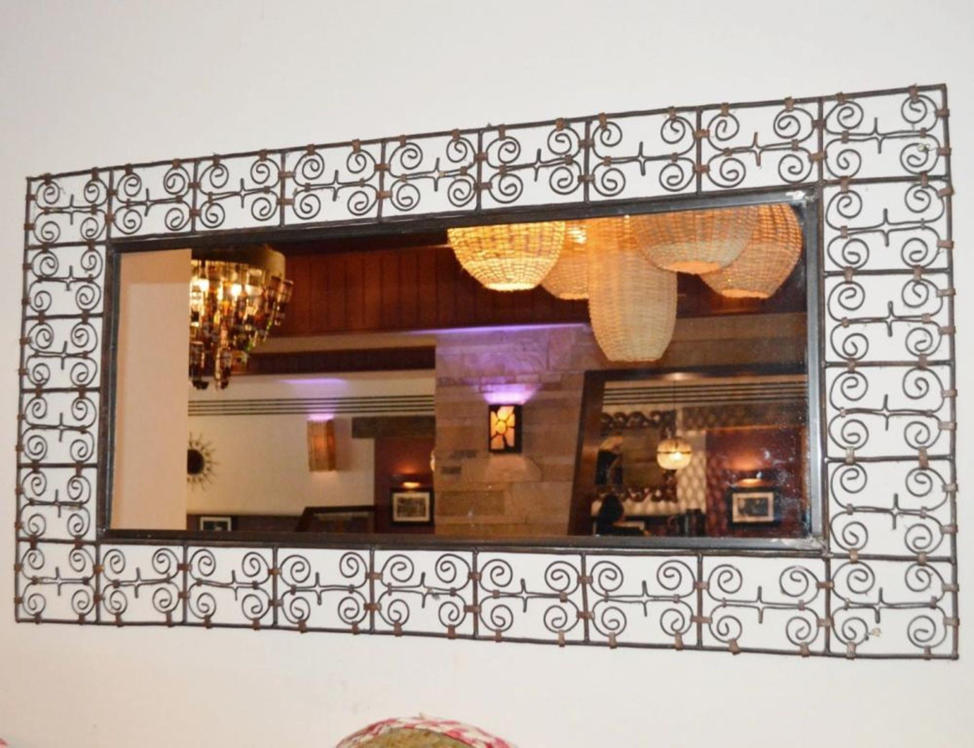 1 x Decorative Rectangular Mirror With A Rustic Handmade Metal Frame - Dimensions: Height 67cm X 130