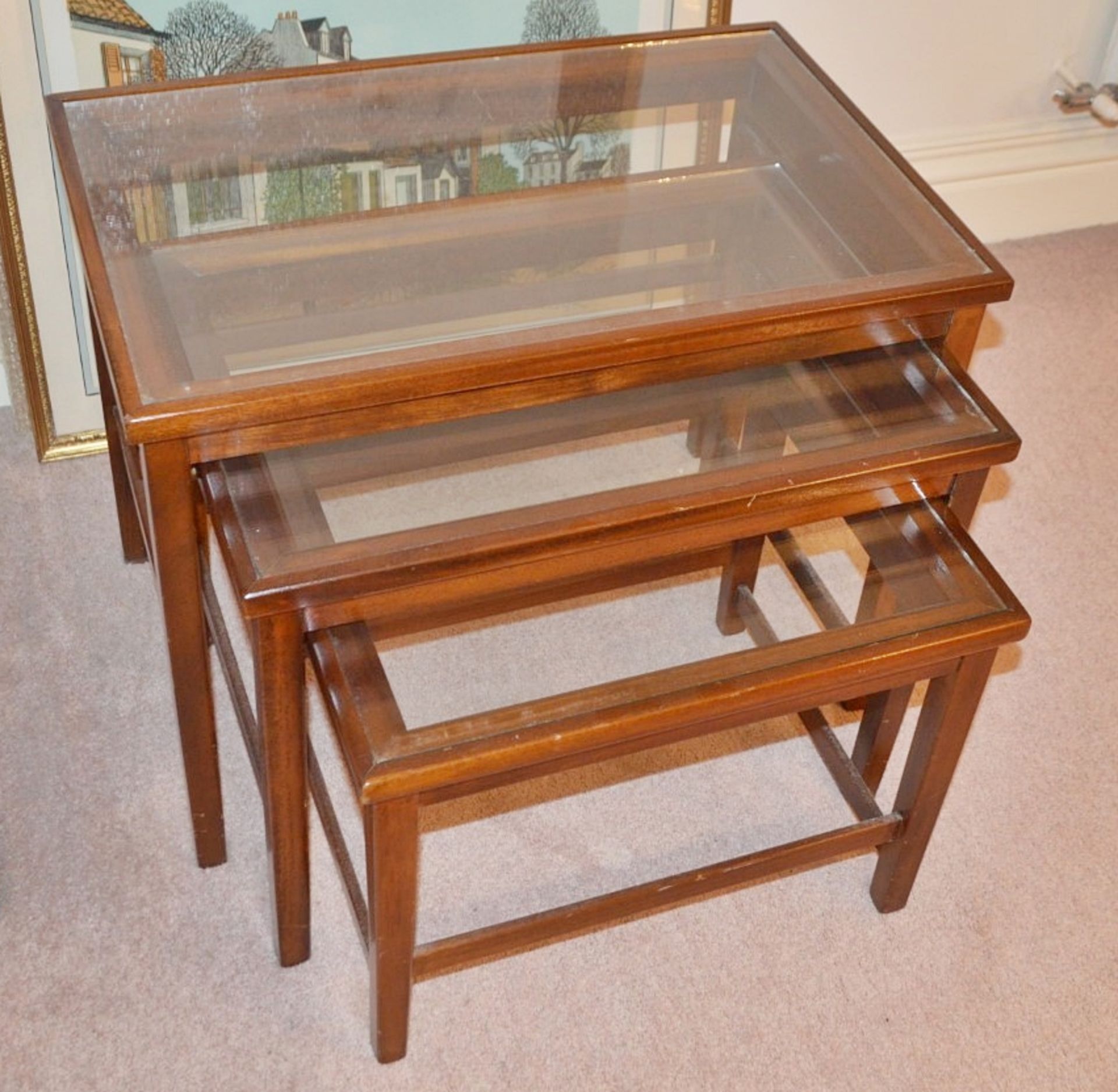 1 x Nest of Wooden Glass Topped Tables - CL368 - Bowdon WA14 - NO VAT