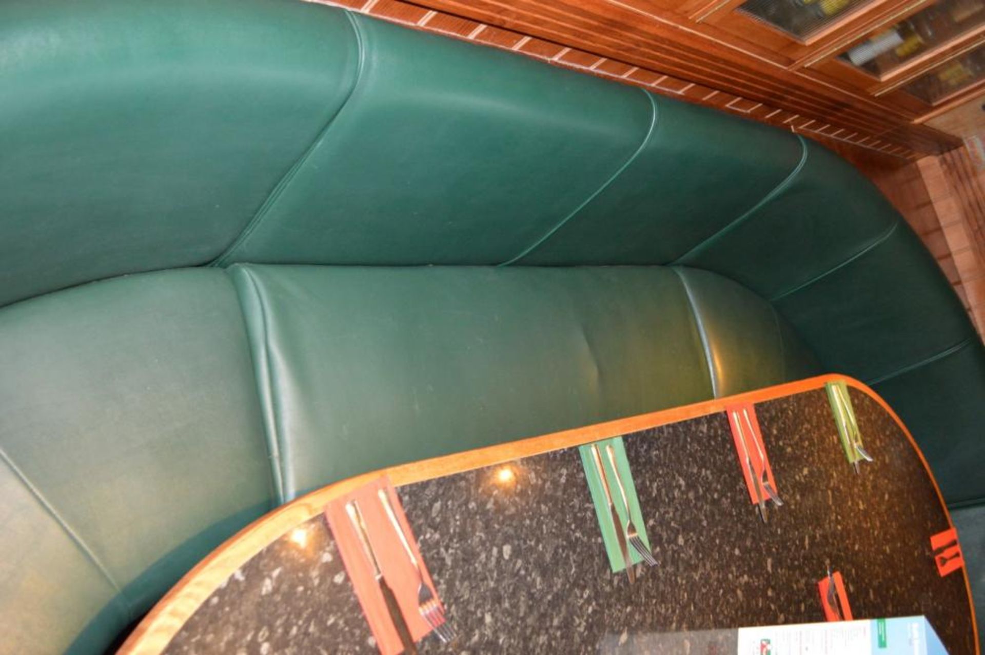 1 x Semi Oval Seating Booth With Green Faux Leather Upholstery H89 x W360 x D220 cms - Seat Height 4 - Image 6 of 9